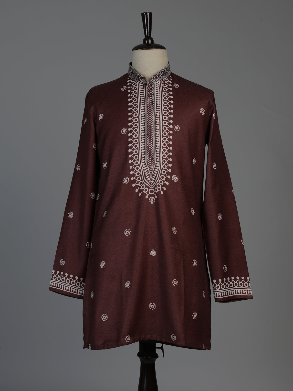 Brown cotton silk mens kurta suit with elegant printed design