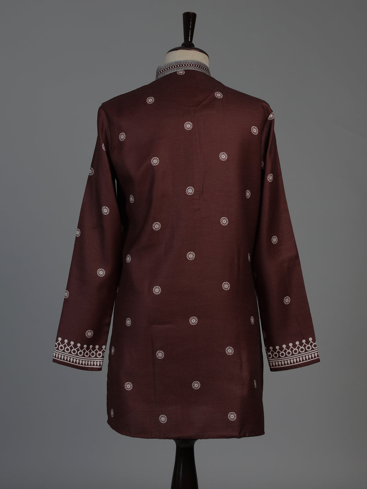 Brown cotton silk mens kurta suit with elegant printed design