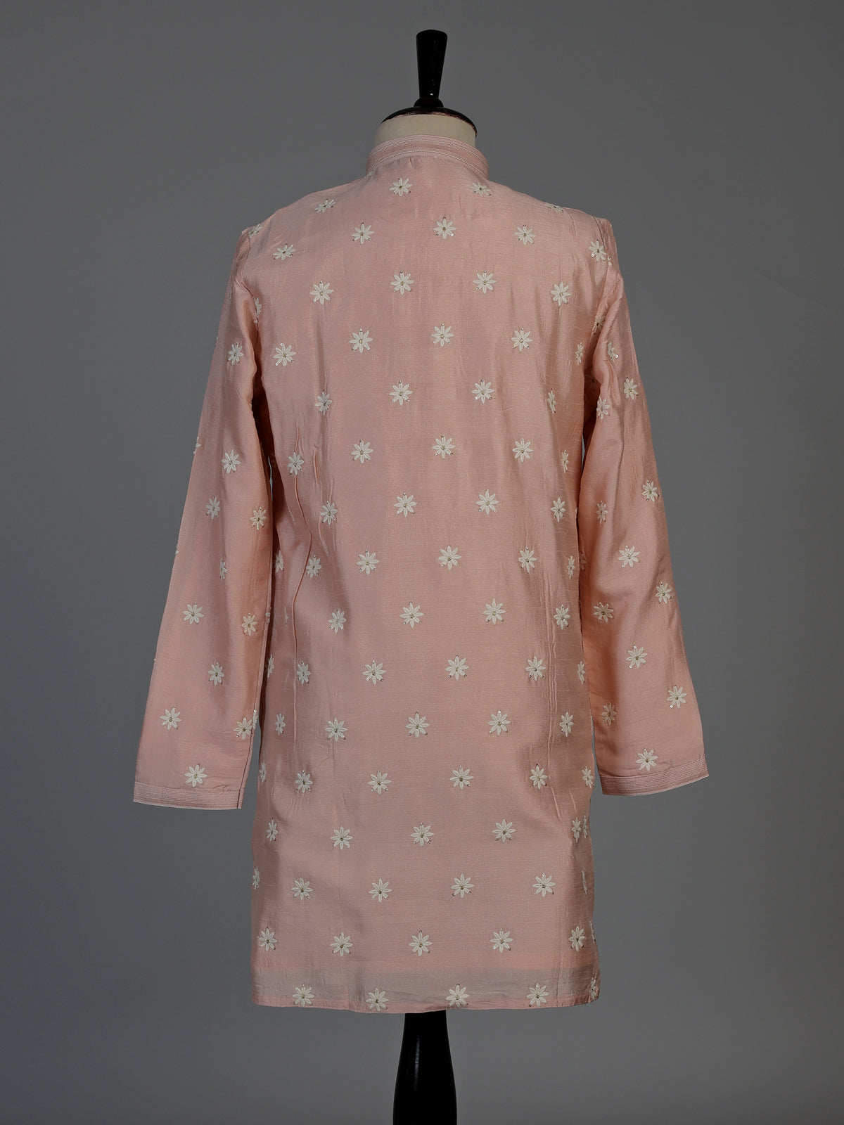 Light pink raw silk mens kurta suit with intricate sequin and butti work