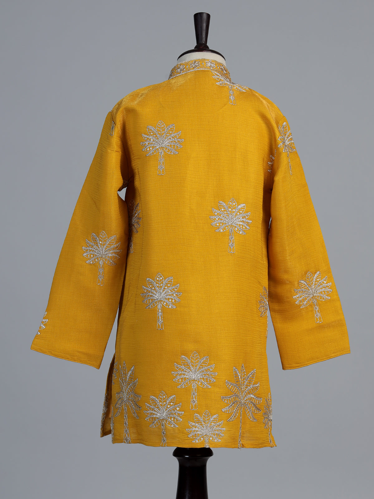 Yellow palm tree embroidered boys kurta suit