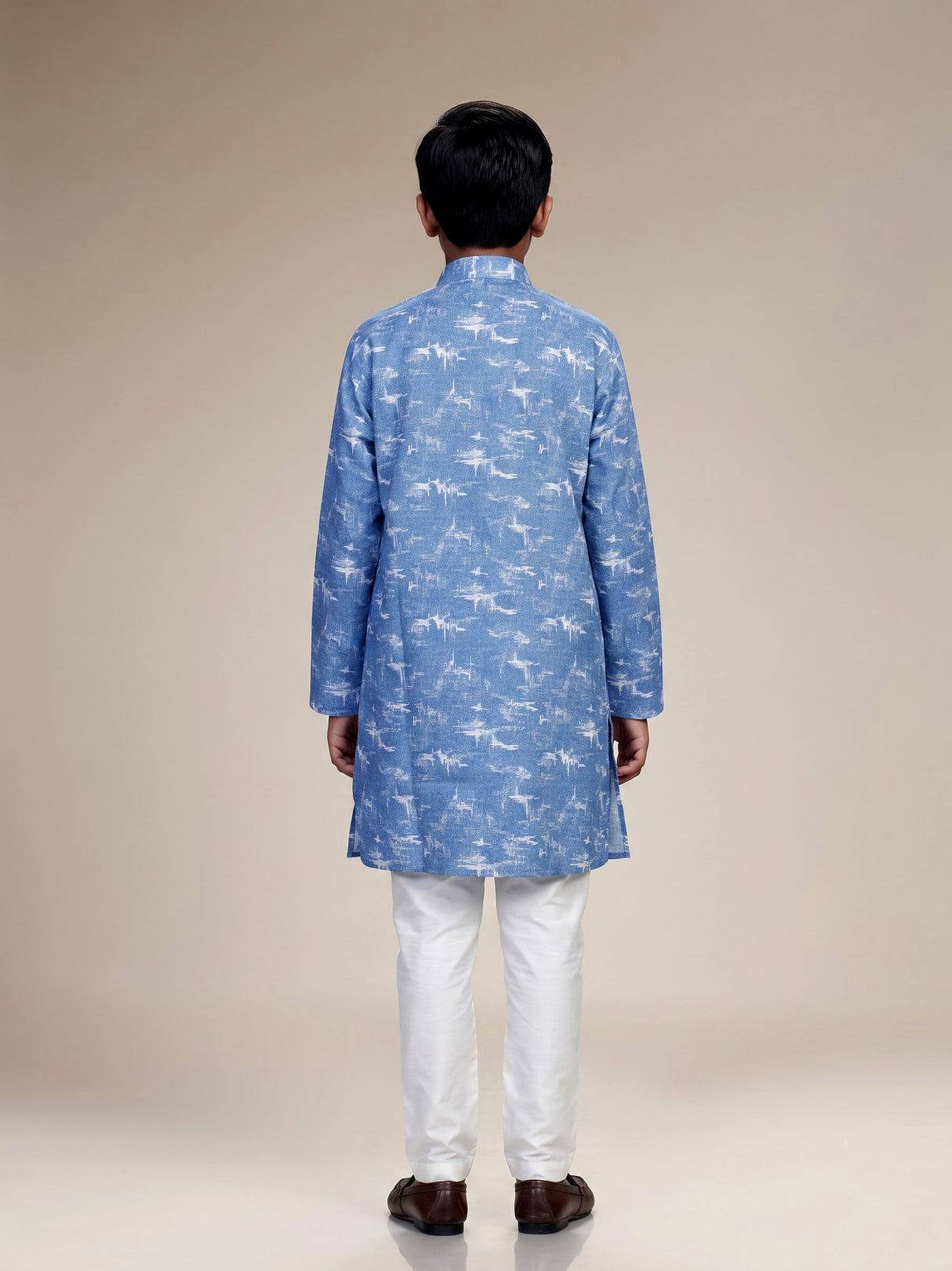 Indigo blue abstract print boys kurta suit