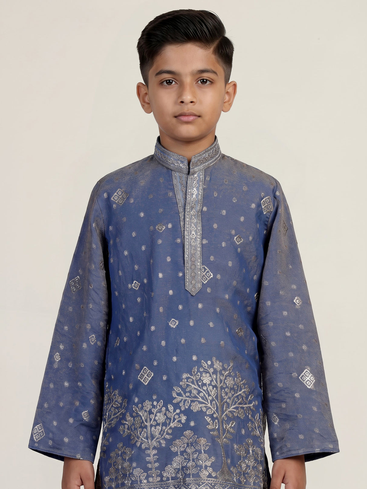 Stone blue chanderi silk boys kurta suit