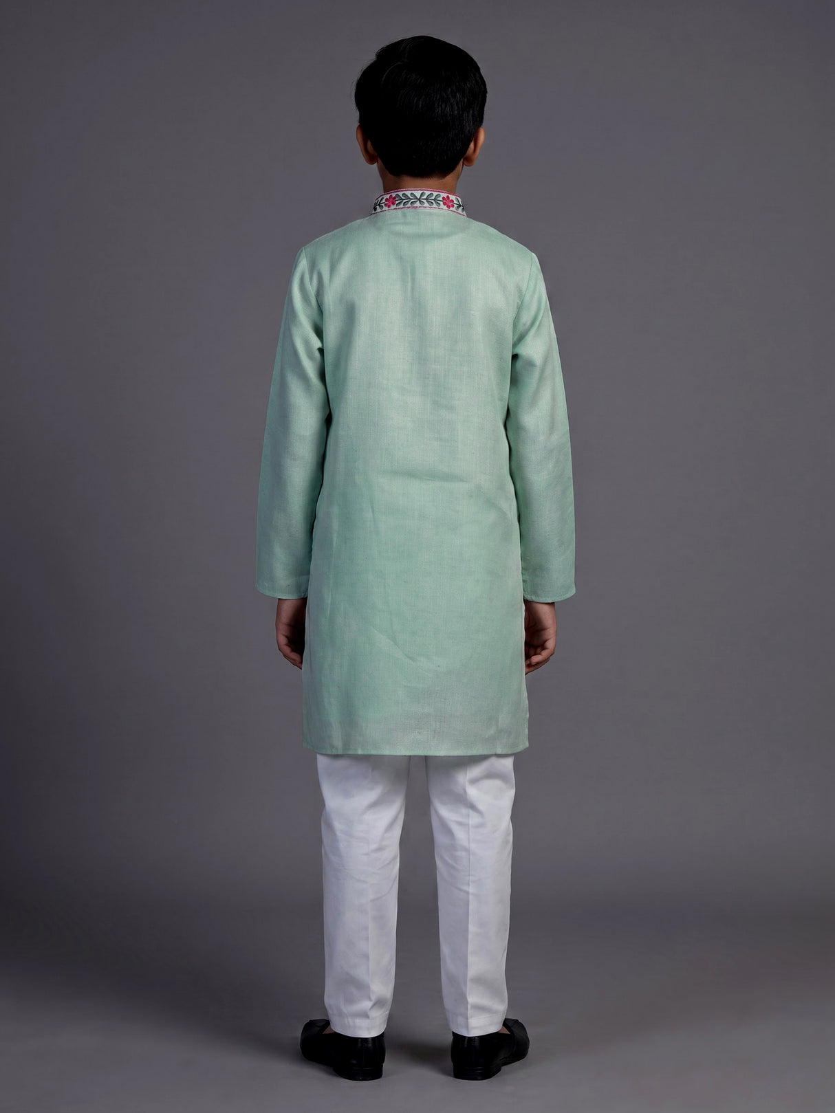 Mint green diagonal floral boys kurta suit