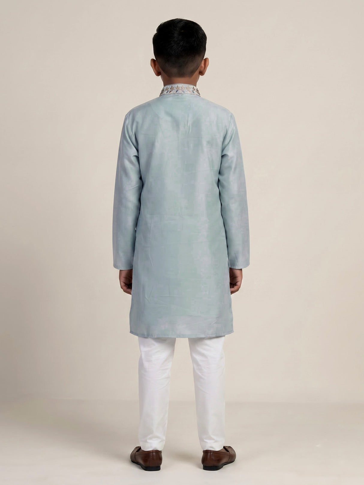 Ice blue jharokha embroidered boys kurta suit