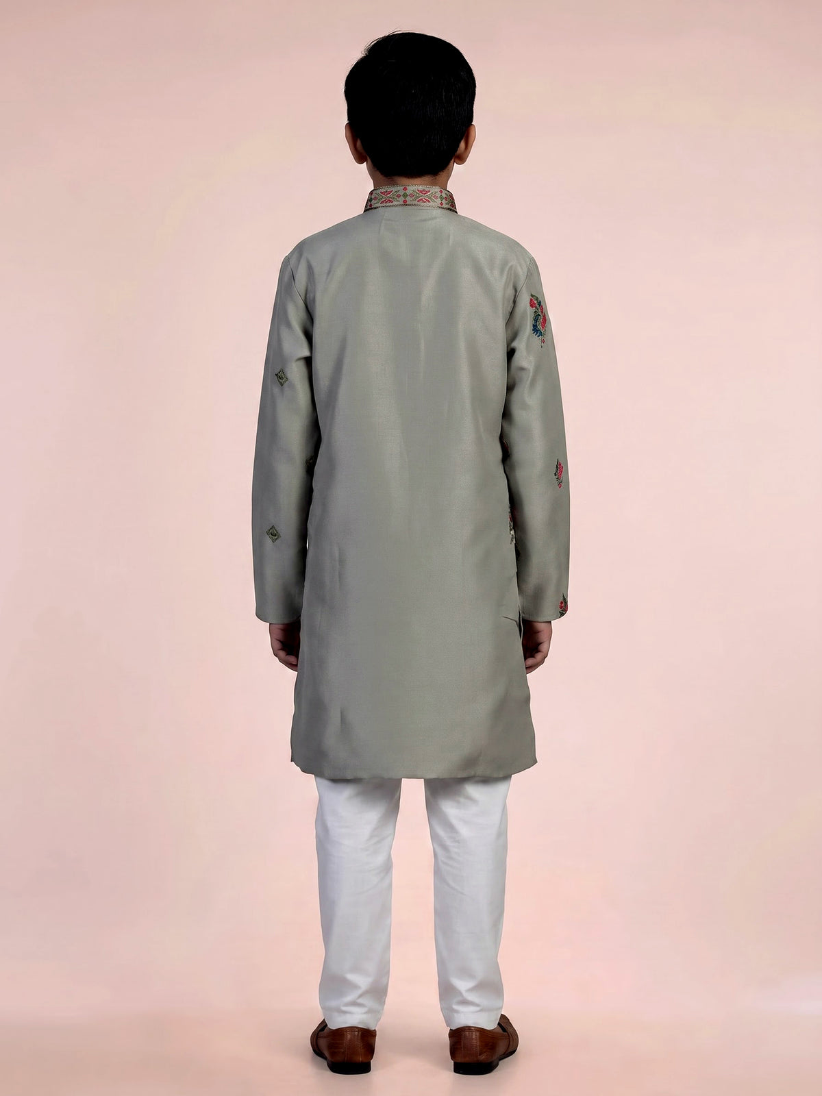 Pista green zardosi embroidered boys kurta suit