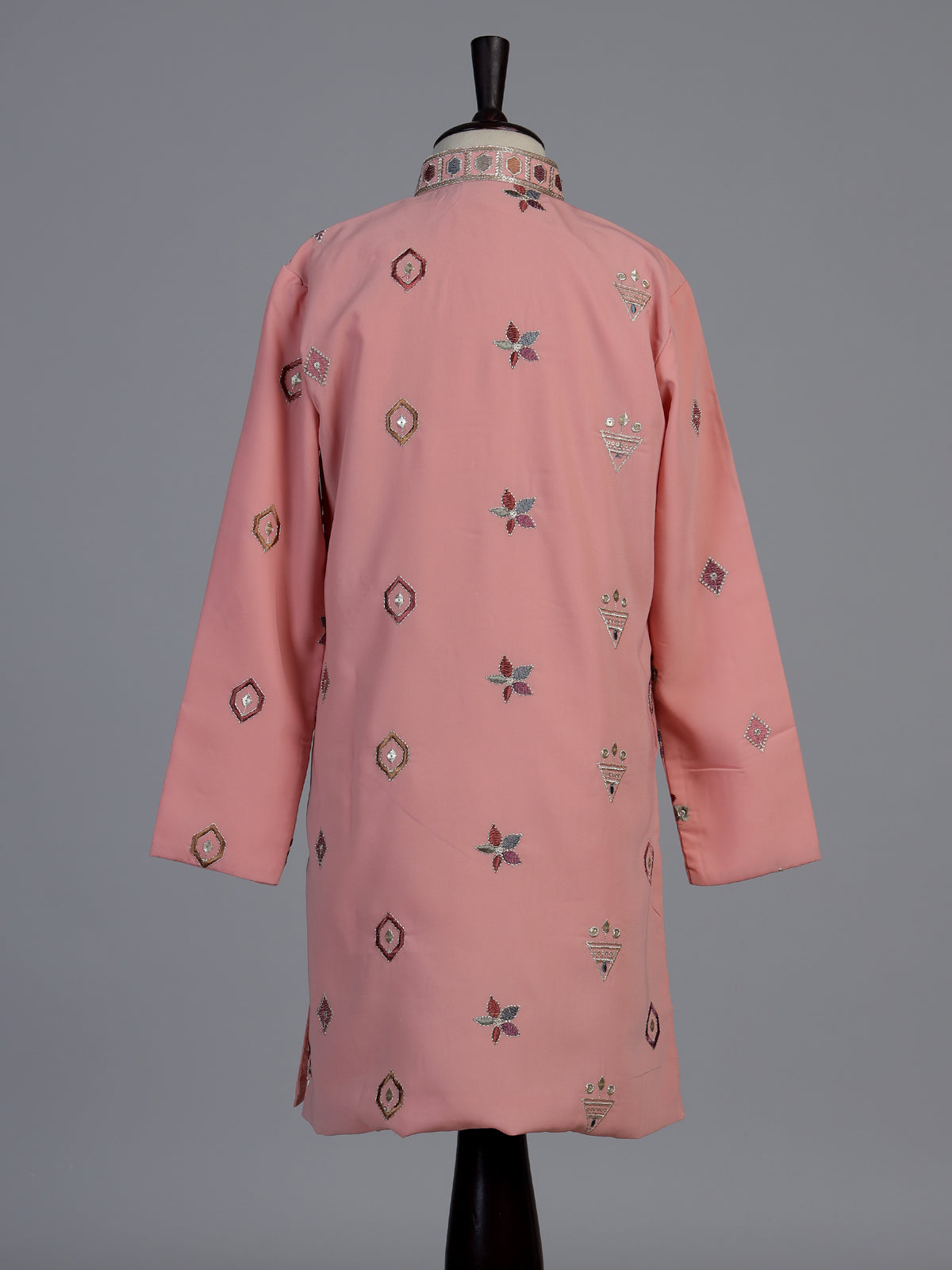 Peach floral silk blend star boys kurta suit