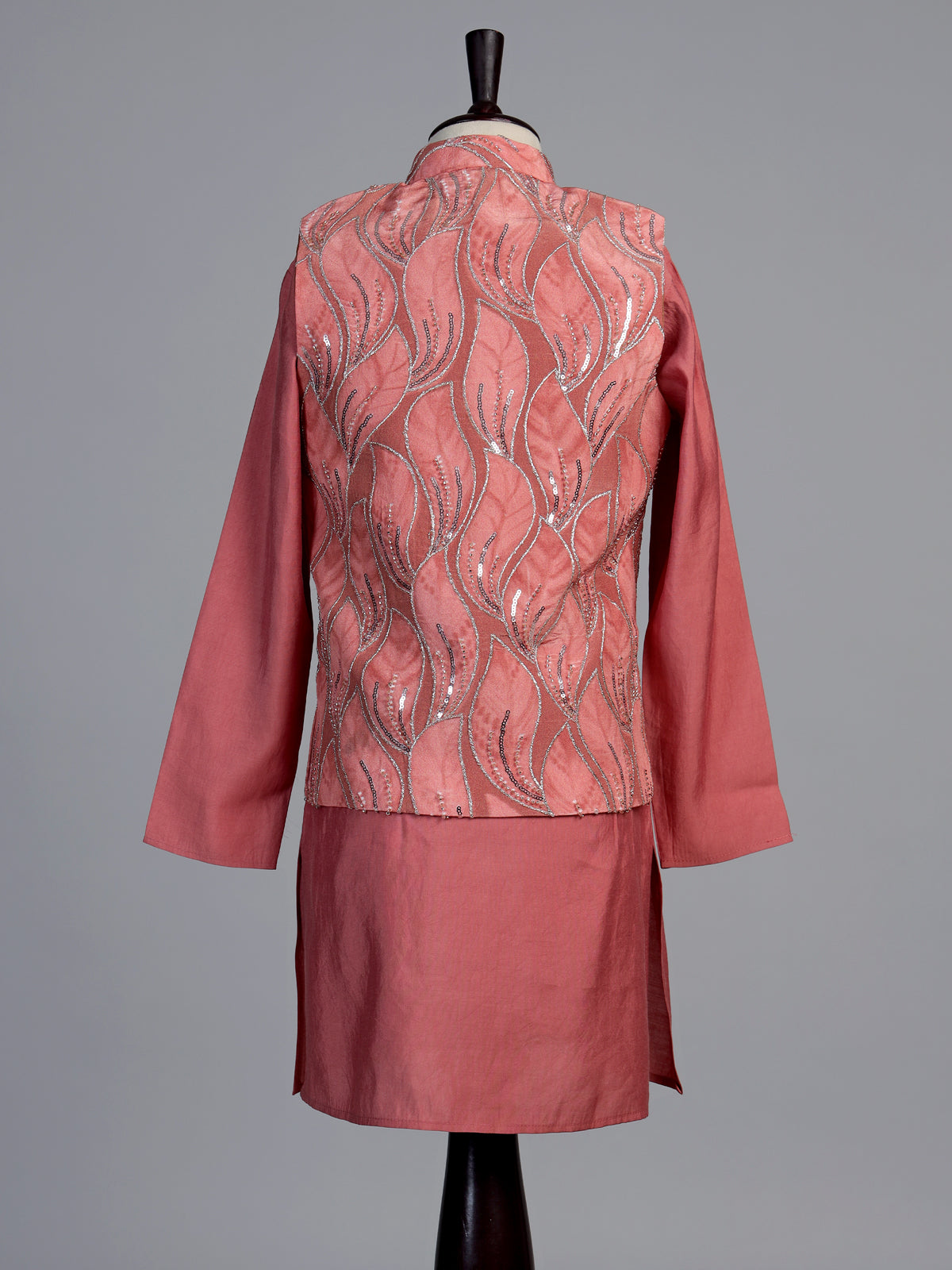 Dusty rose pink leaf embroidered boys waistcoat set