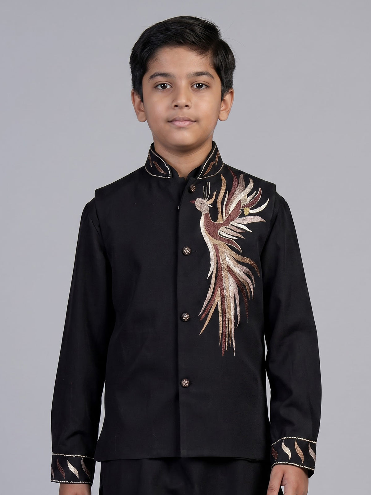 Black crested bird boys waistcoat set