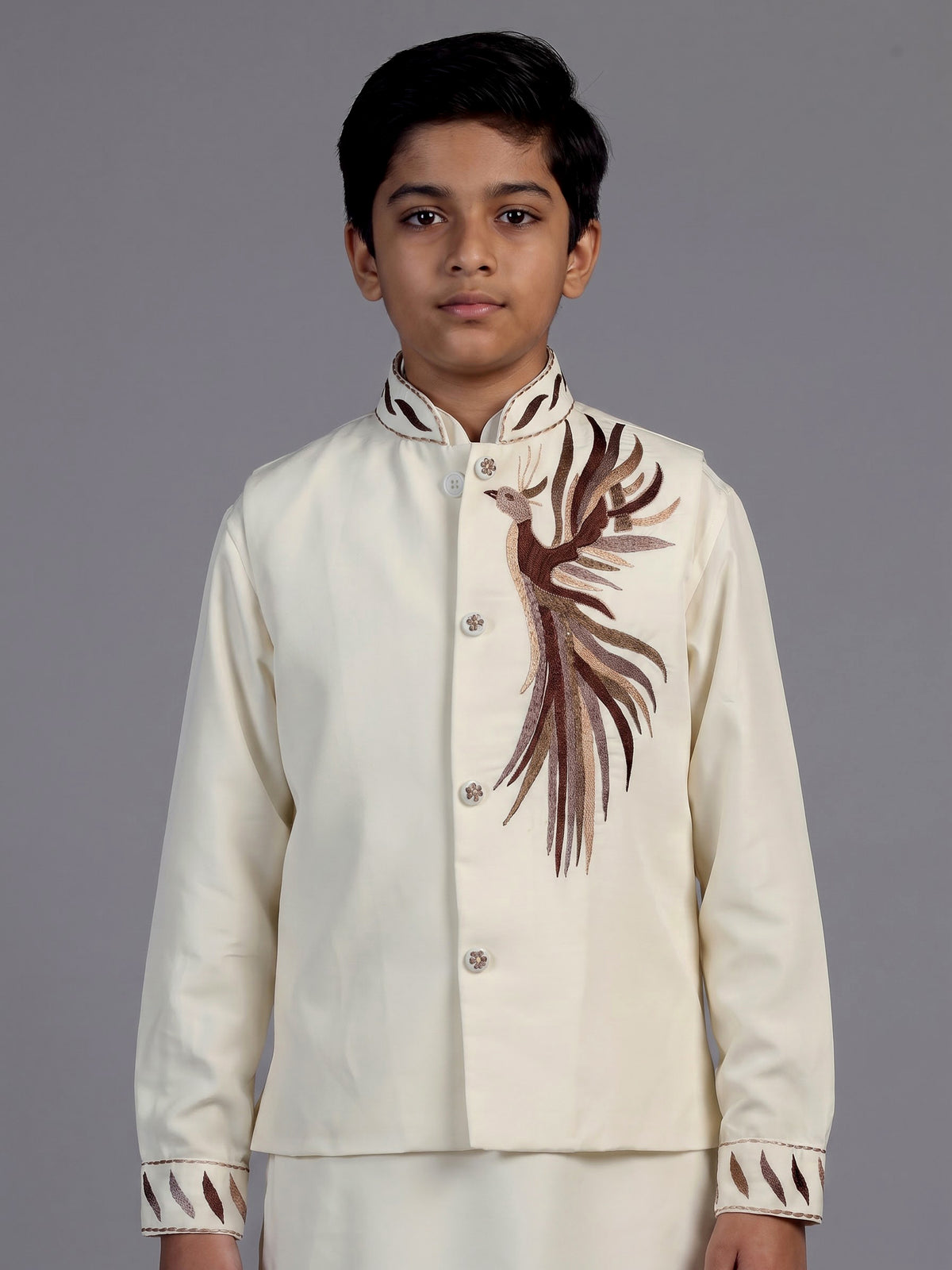 Cream crested bird boys waistcoat set