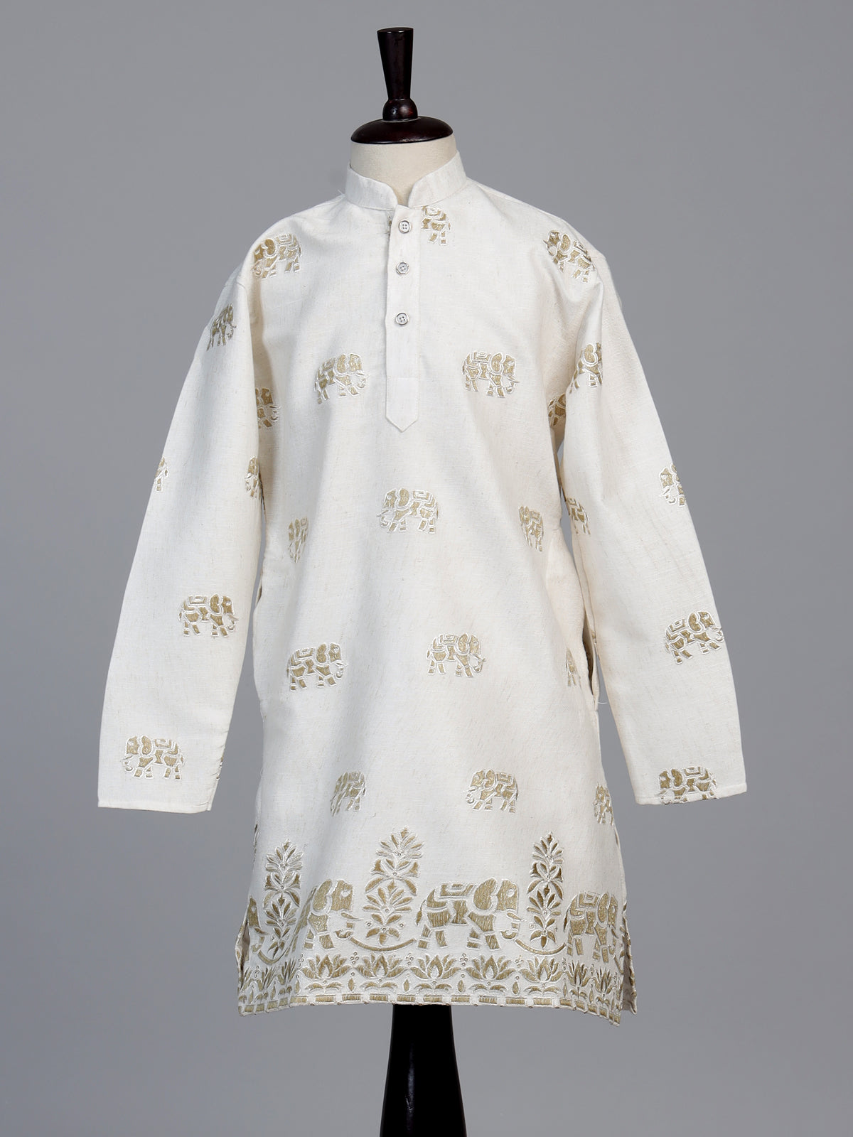 White royal elephant embroidered boys kurta suit