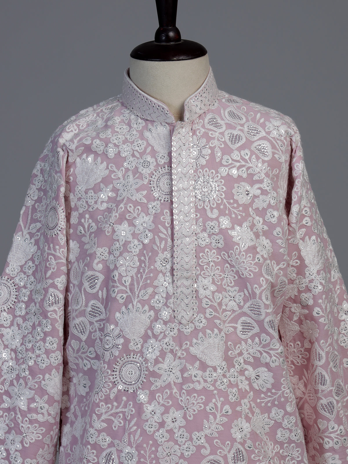 Pink chikankari boys kurta suit