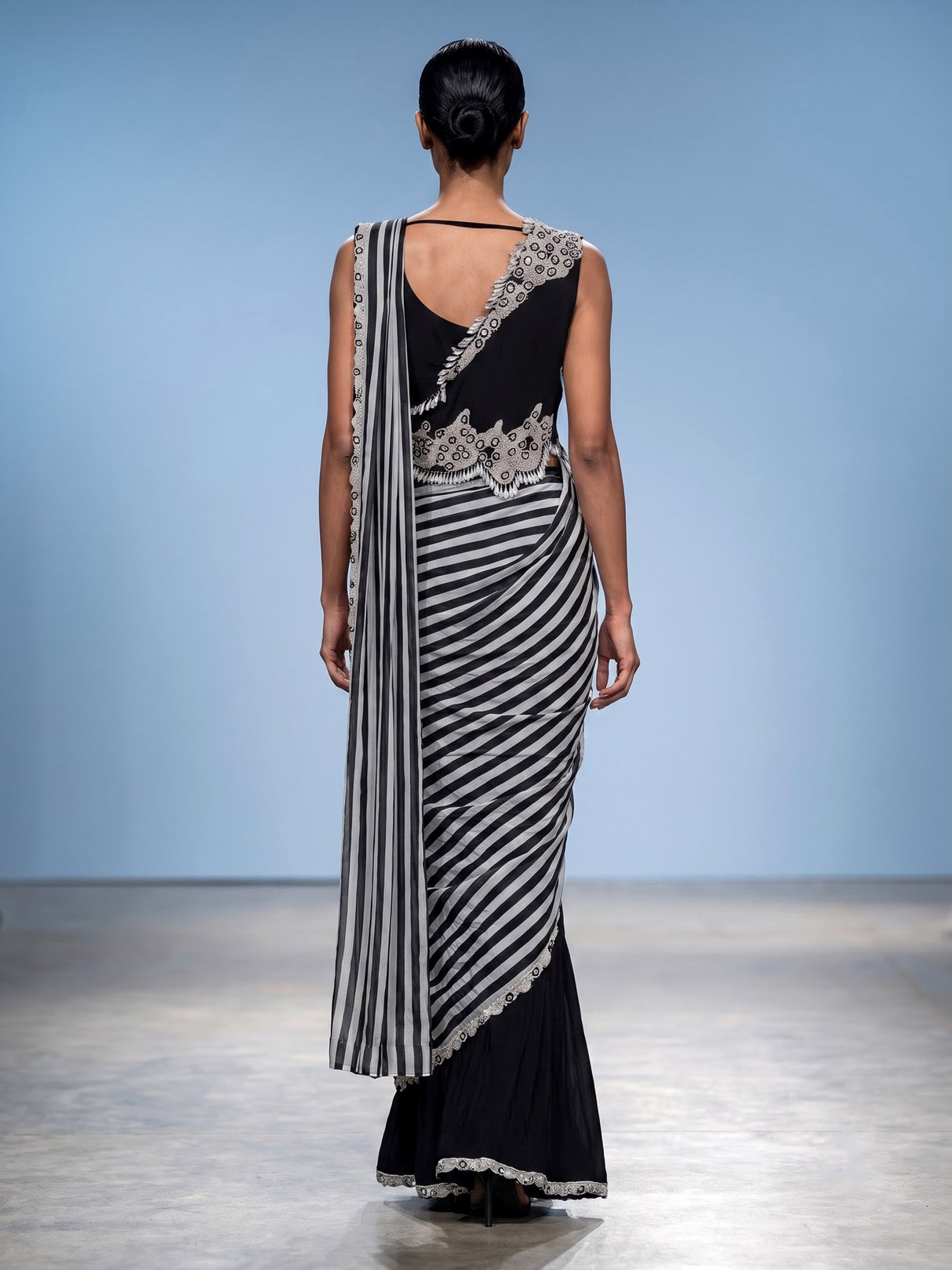 Black pearl fringe ready to wear saree for women