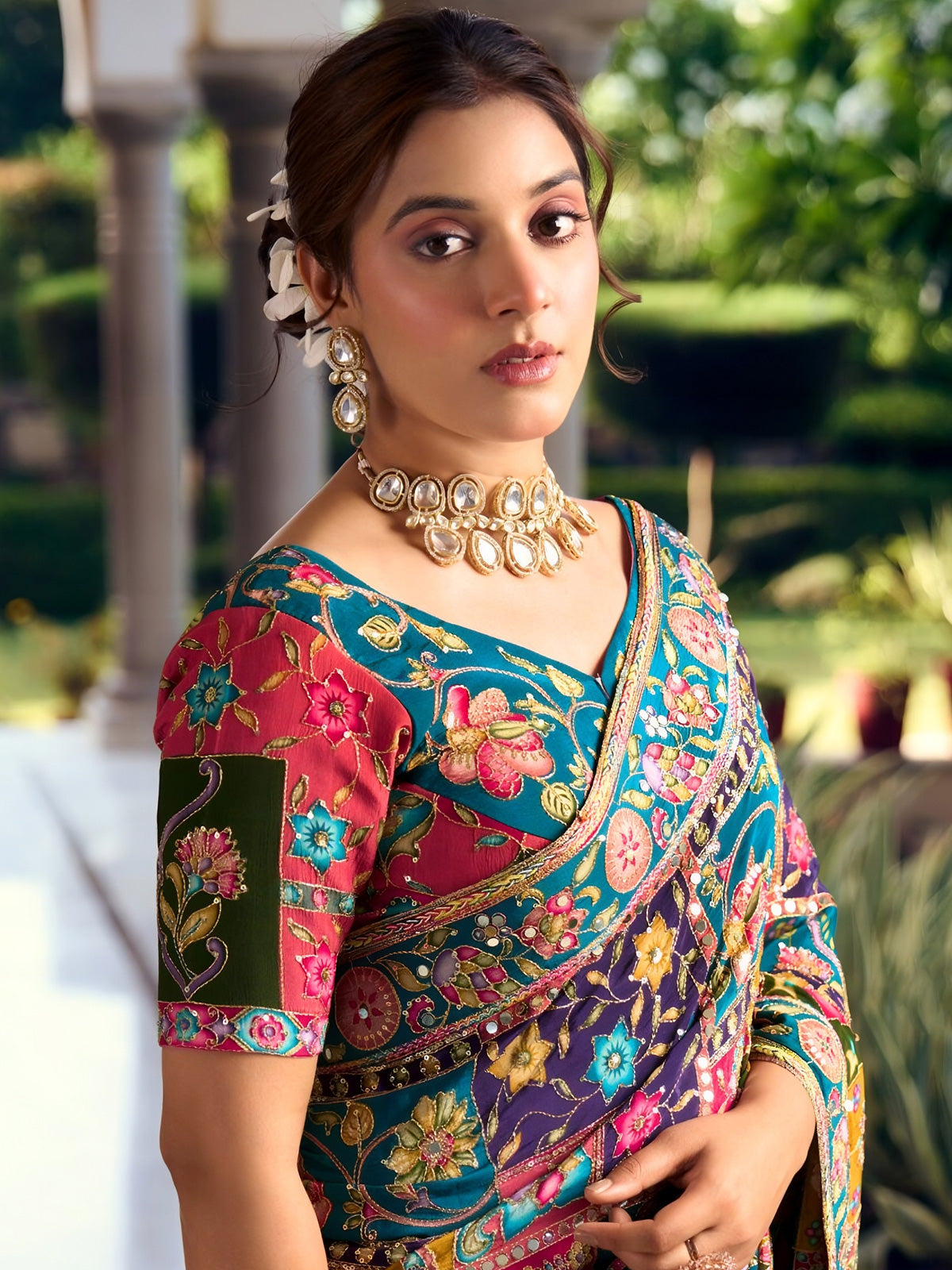 Royal indigo blue crepe silk women persian saree