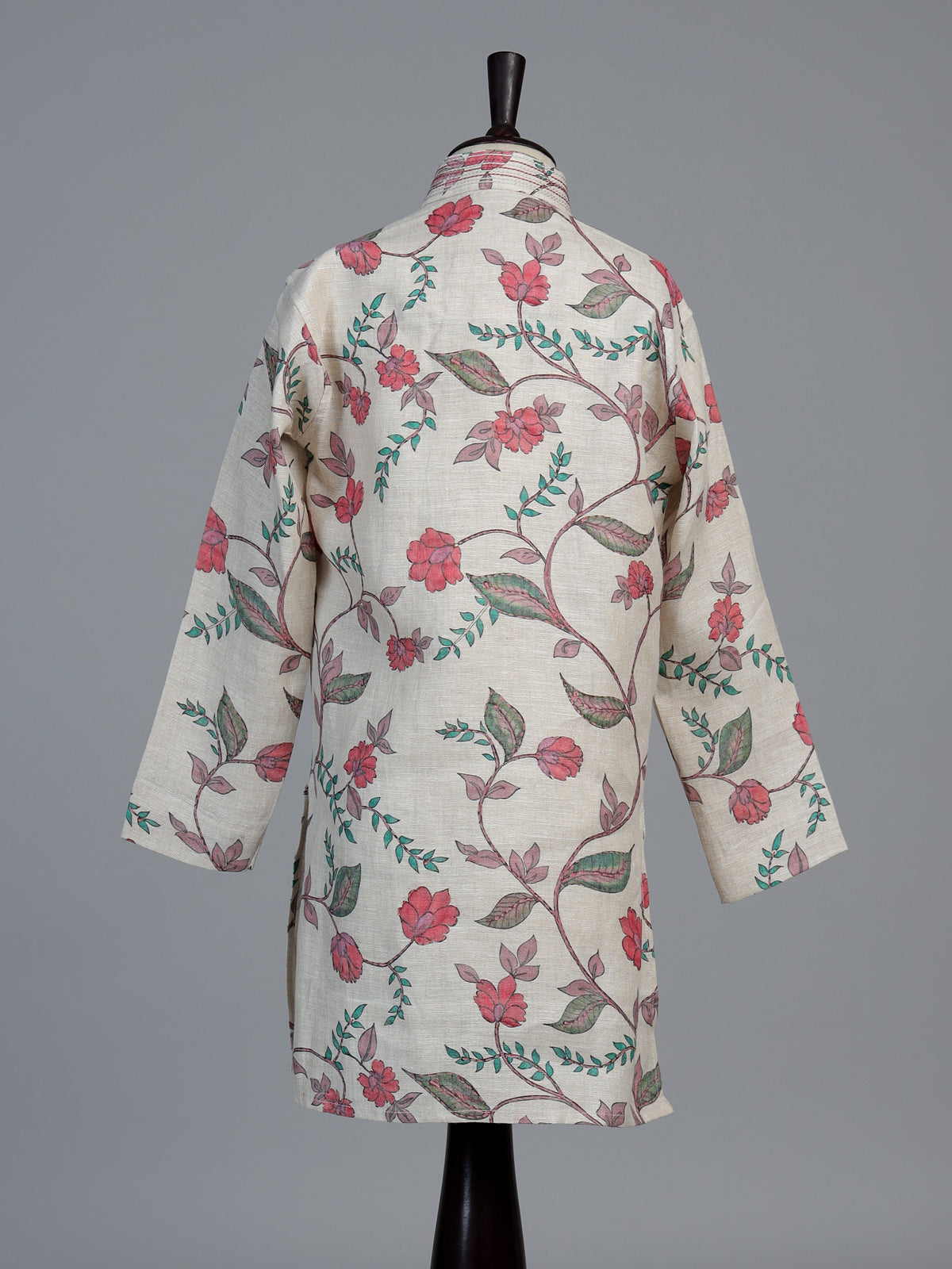 Natural ivory lotus printed linen kurta suit