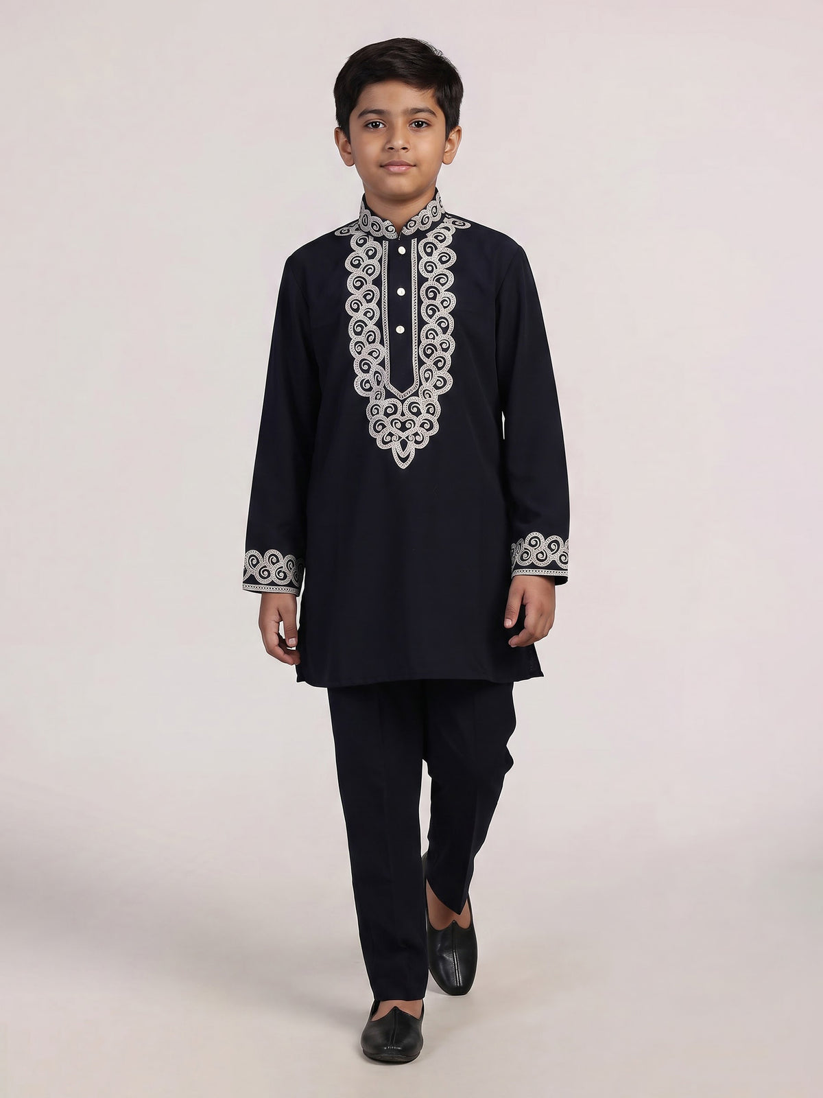 Black paisley zardosi silk cotton kurta suit