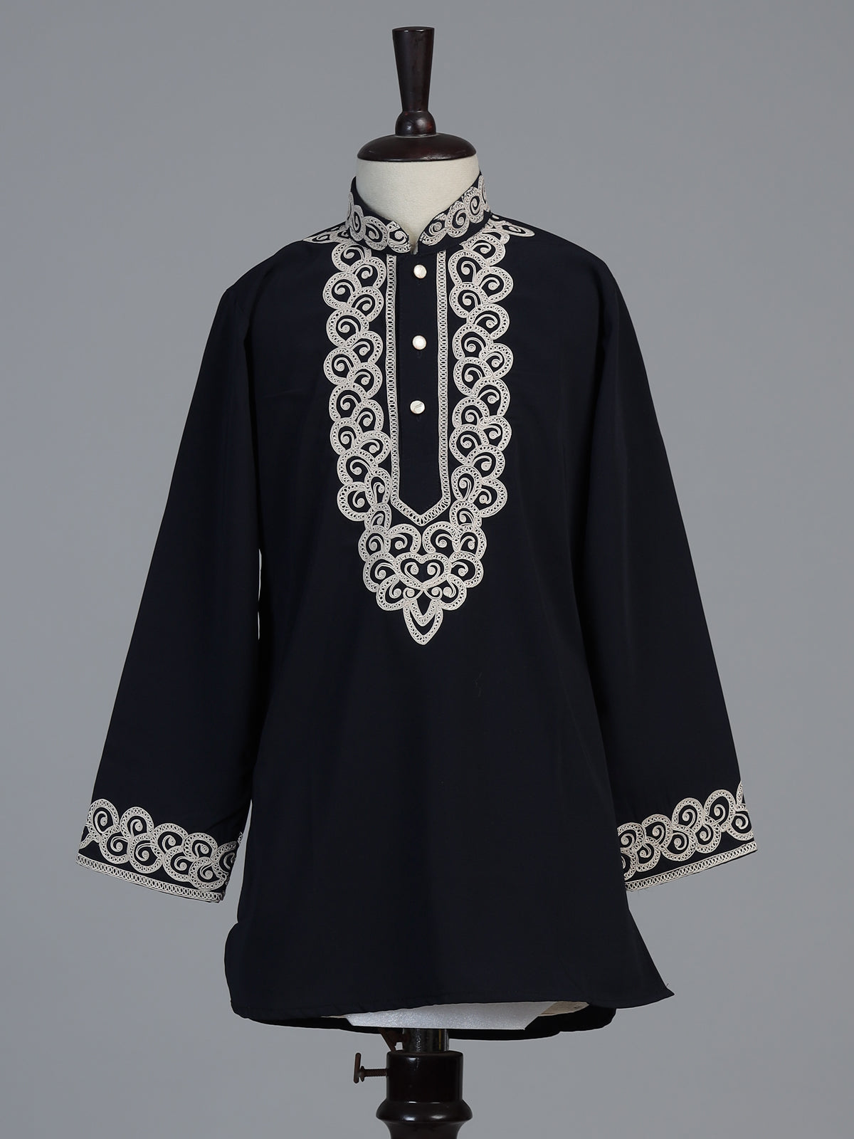 Black paisley zardosi silk cotton kurta suit