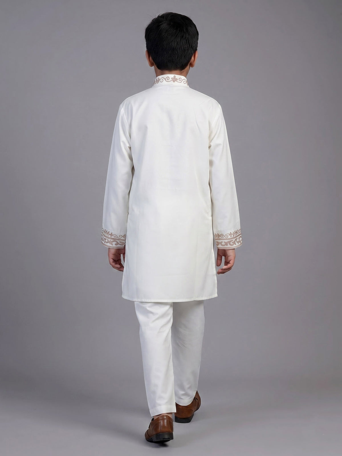 White zardosi embroidered silk cotton kurta suit