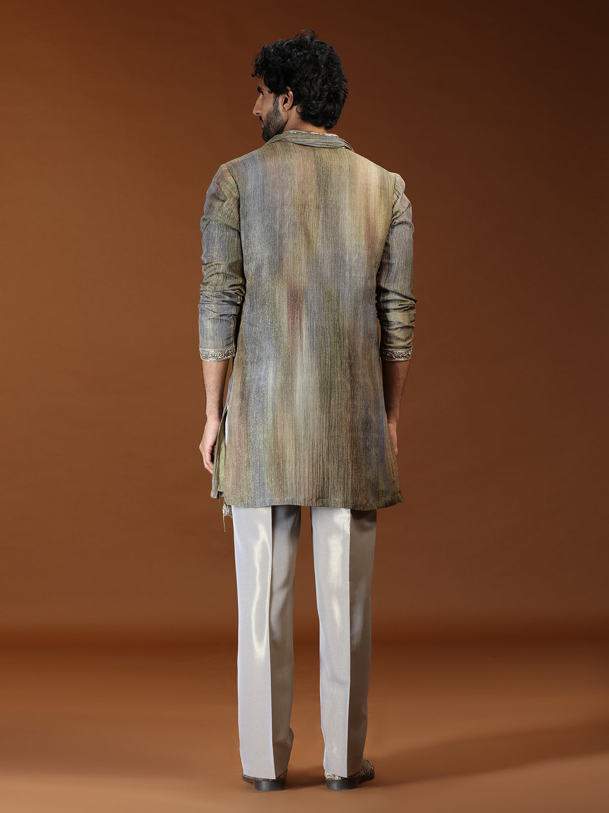 Mint green embellished tissue mens kurta suit