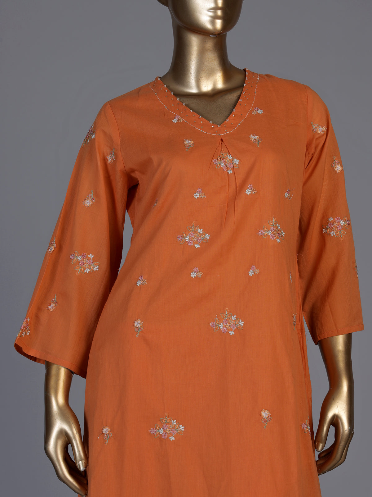 Orange cotton silk palazzo kurti set with elegant embroidery