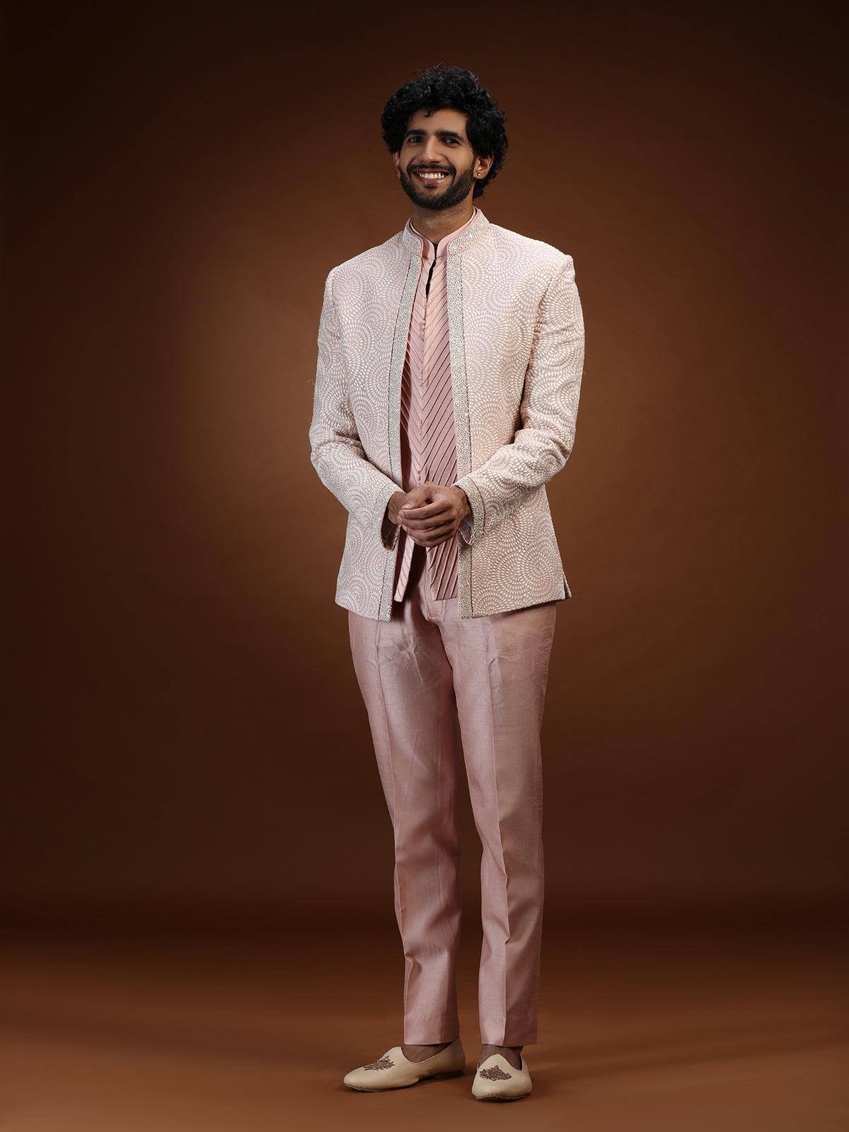 Onion pink chikankari jacket mens indo western