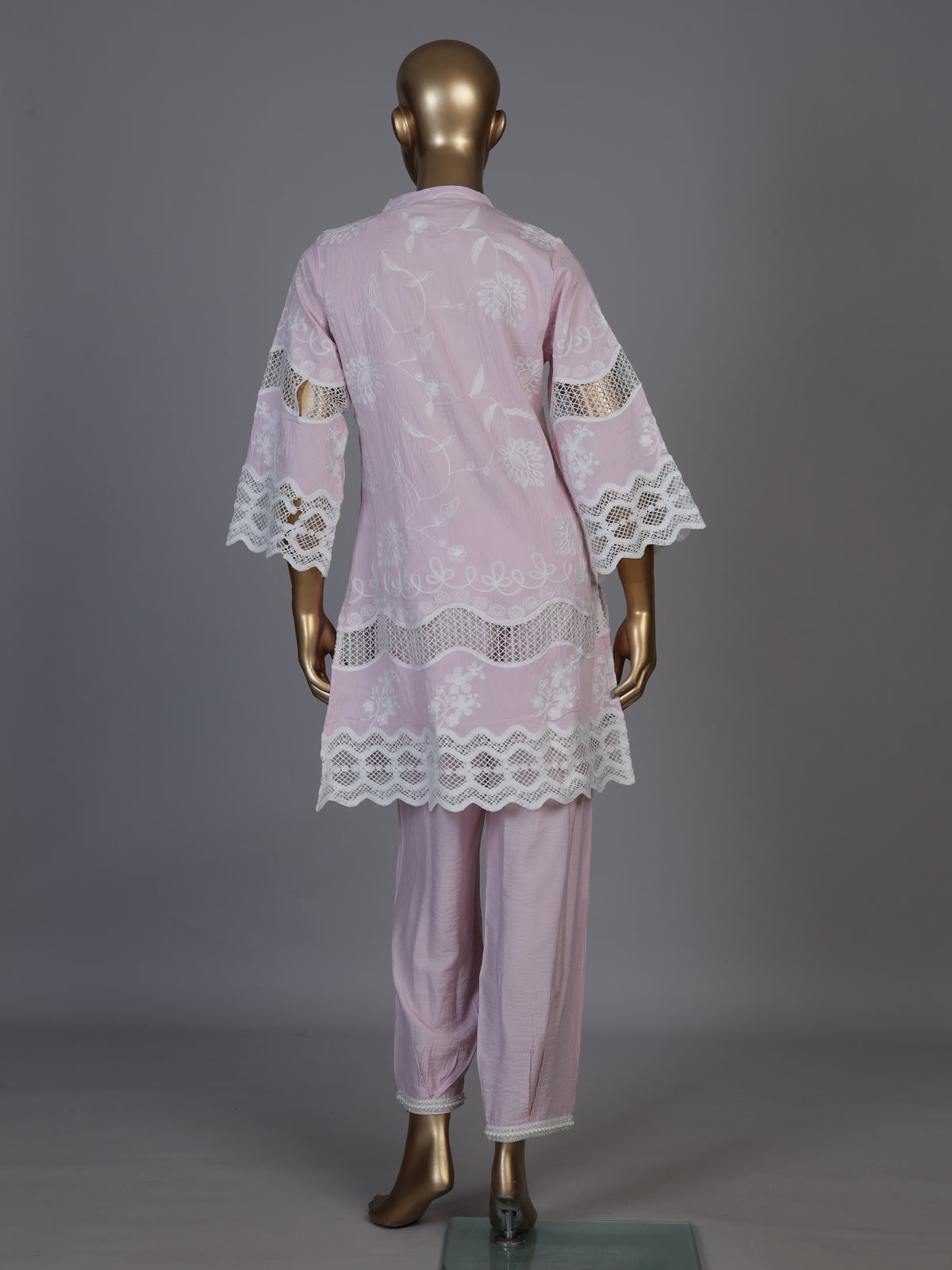 Lovely lilac purple cotton blend kurti set with sparkling cutwork