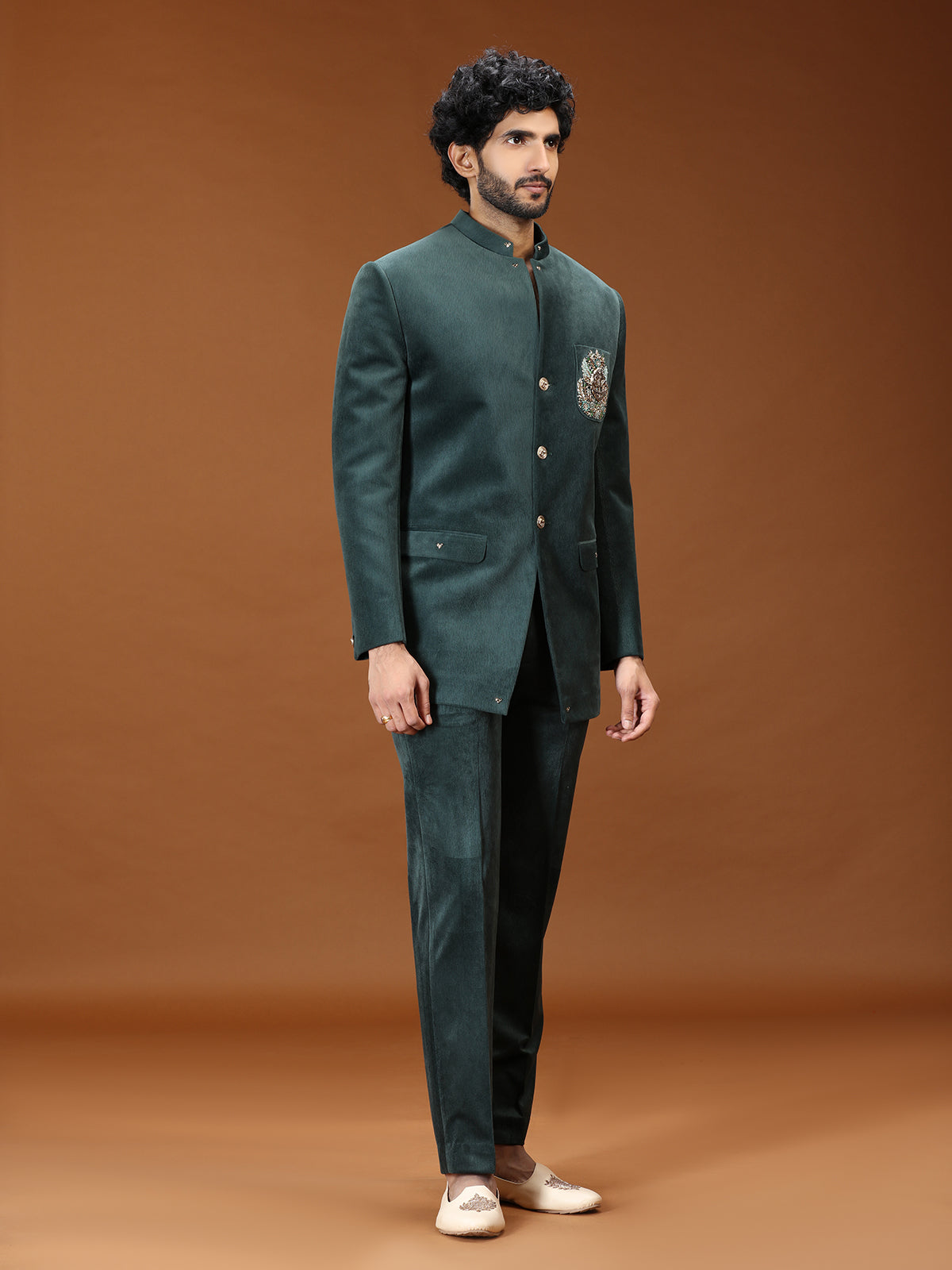 Regal green crest embroidered jodhpuri suit for mens