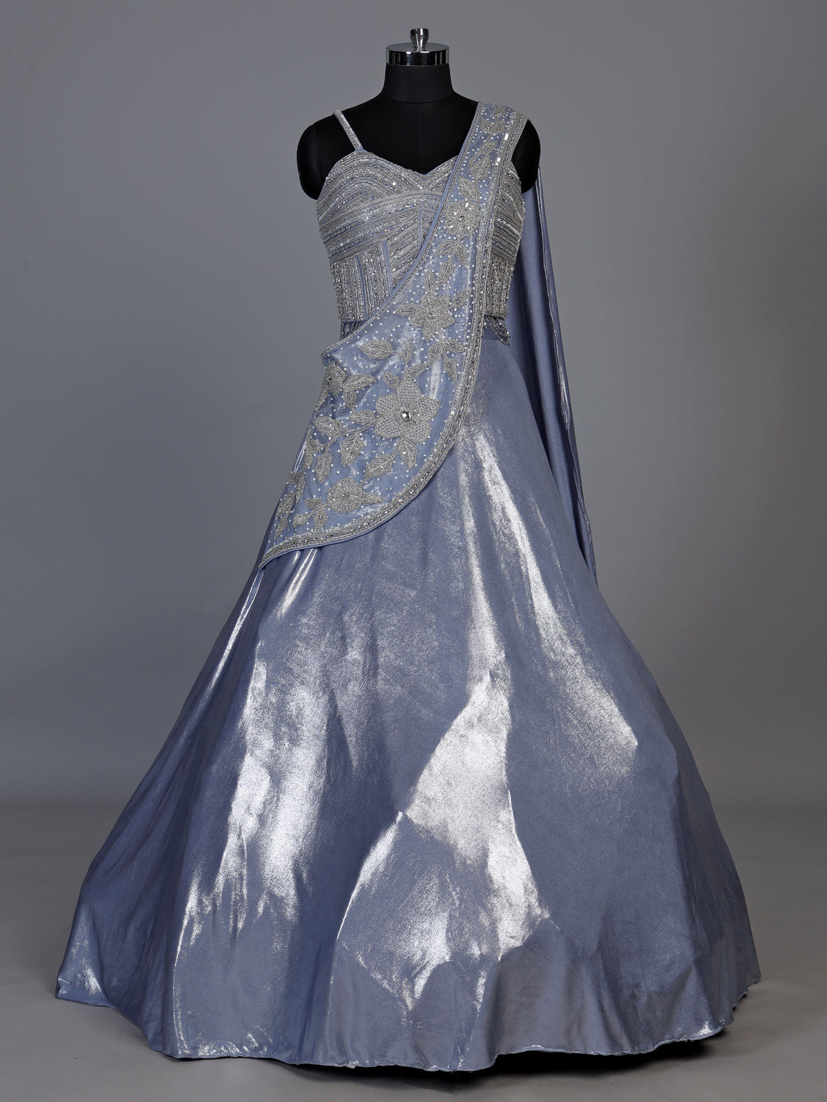 Enchanting ice blue shimmer tissue silk lehenga choli with sparkle