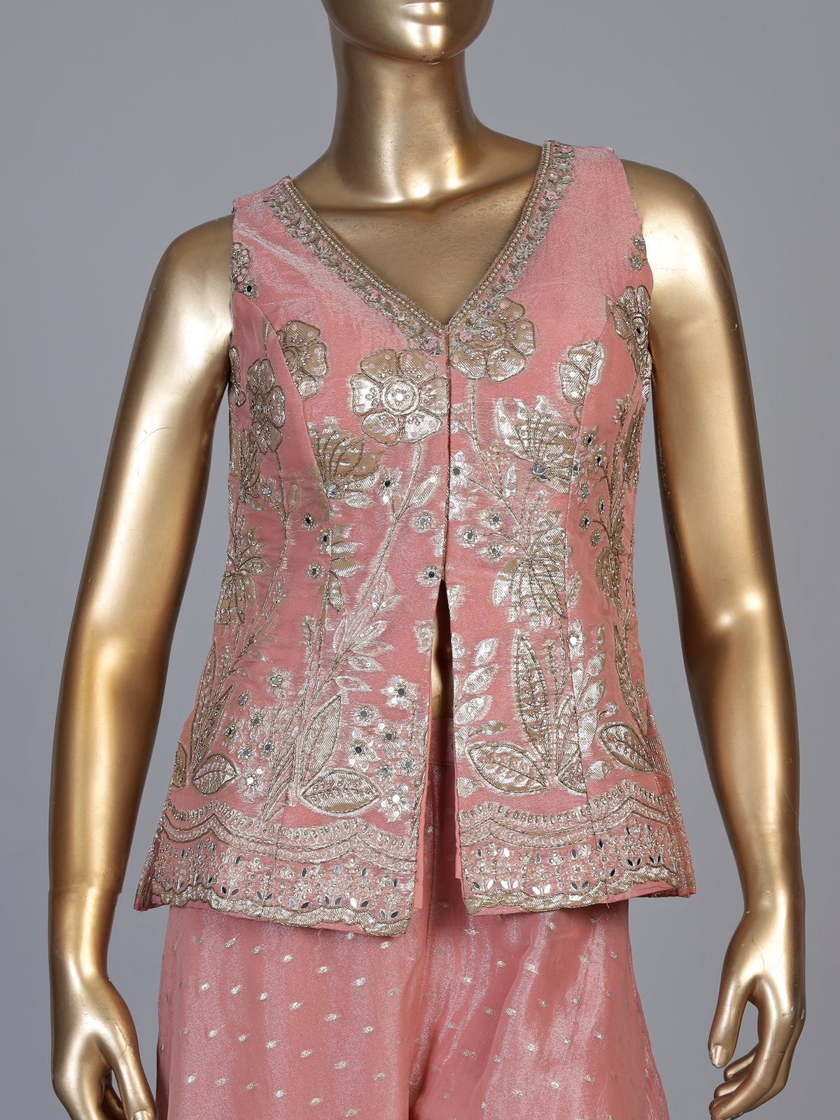 peach shimmer georgette silk palazzo suit with embellishments