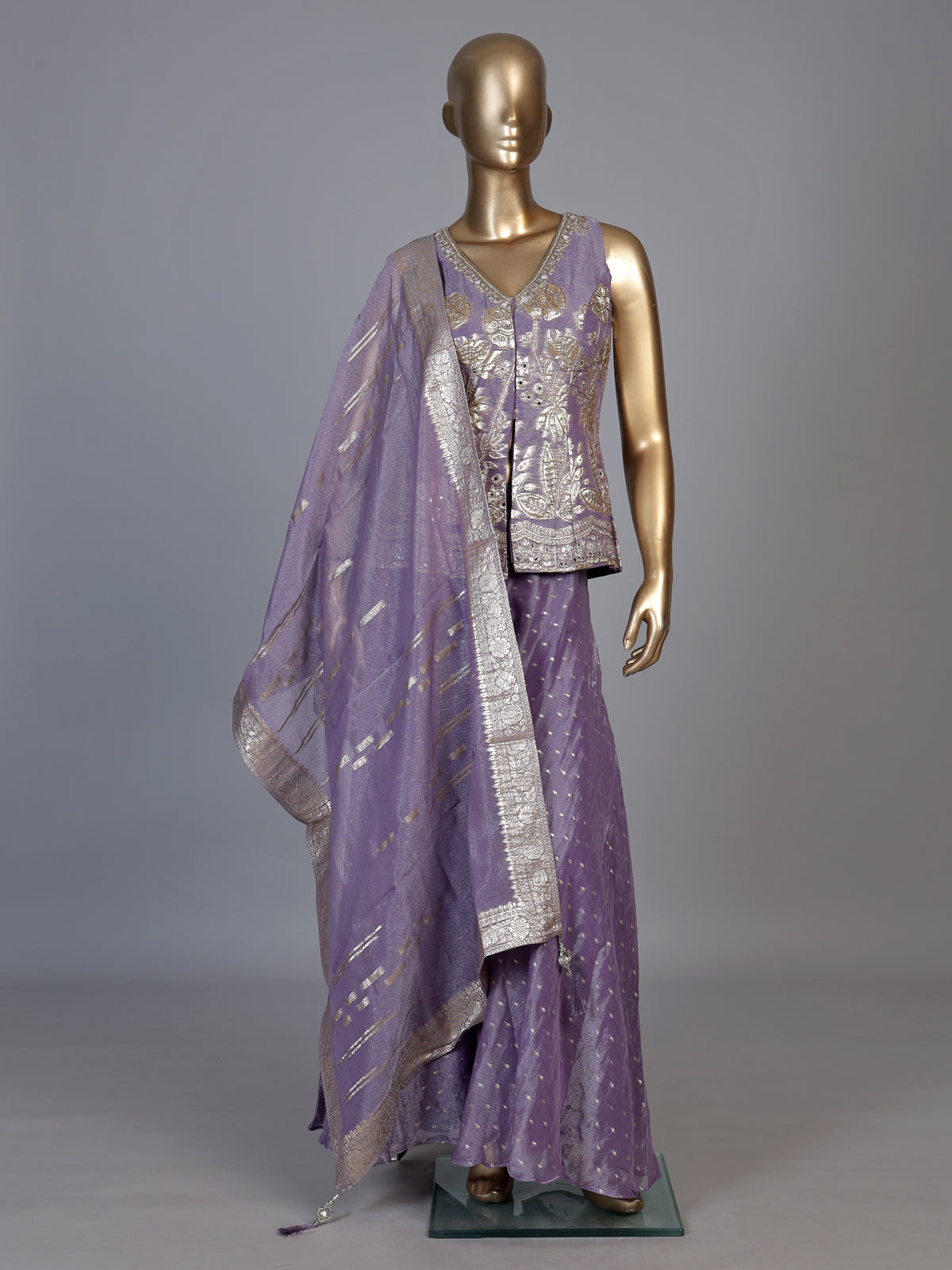 lavender purple shimmer georgette silk palazzo suit