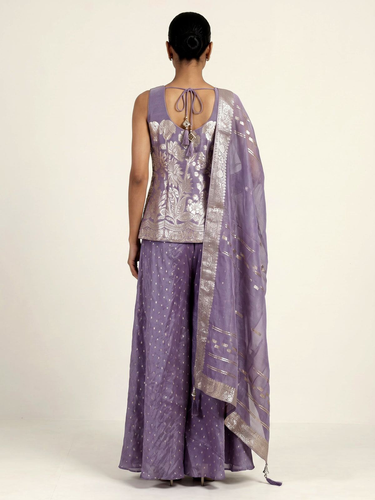 lavender purple shimmer georgette silk palazzo suit