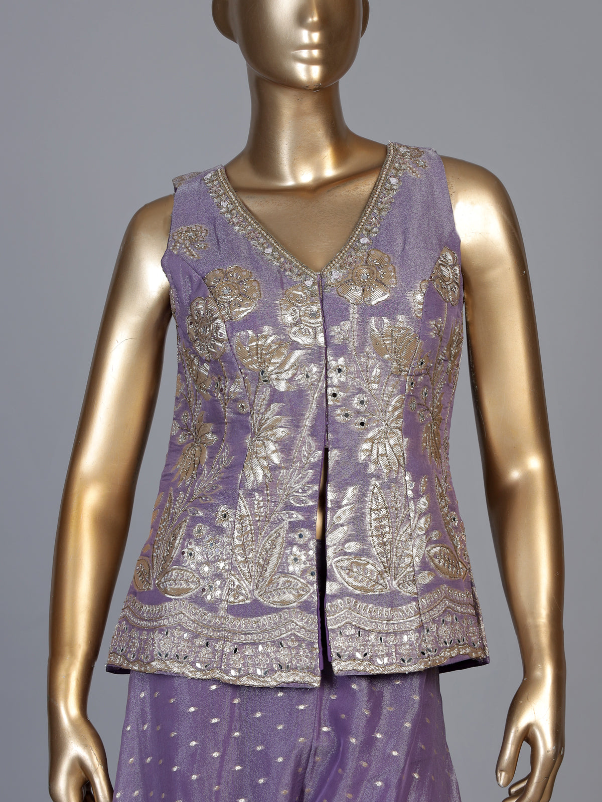 lavender purple shimmer georgette silk palazzo suit