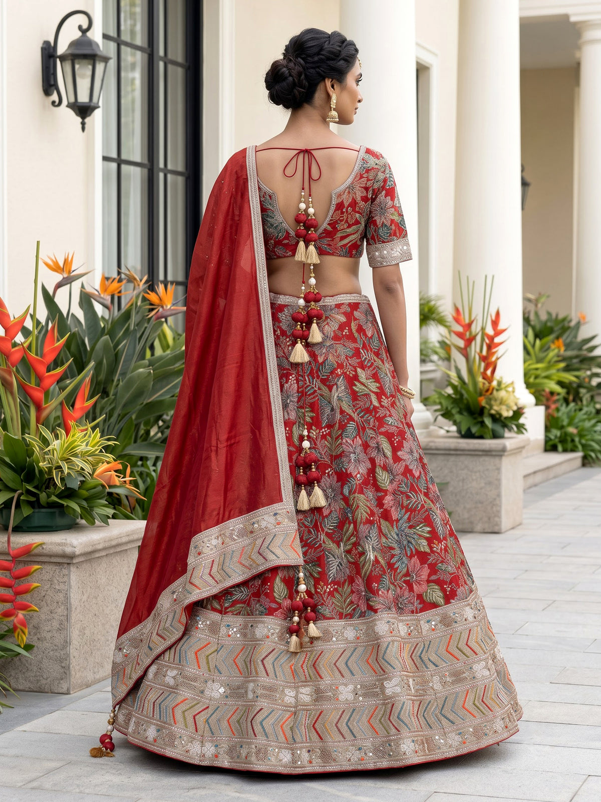 Crimson red grand kalidar women lehenga choli