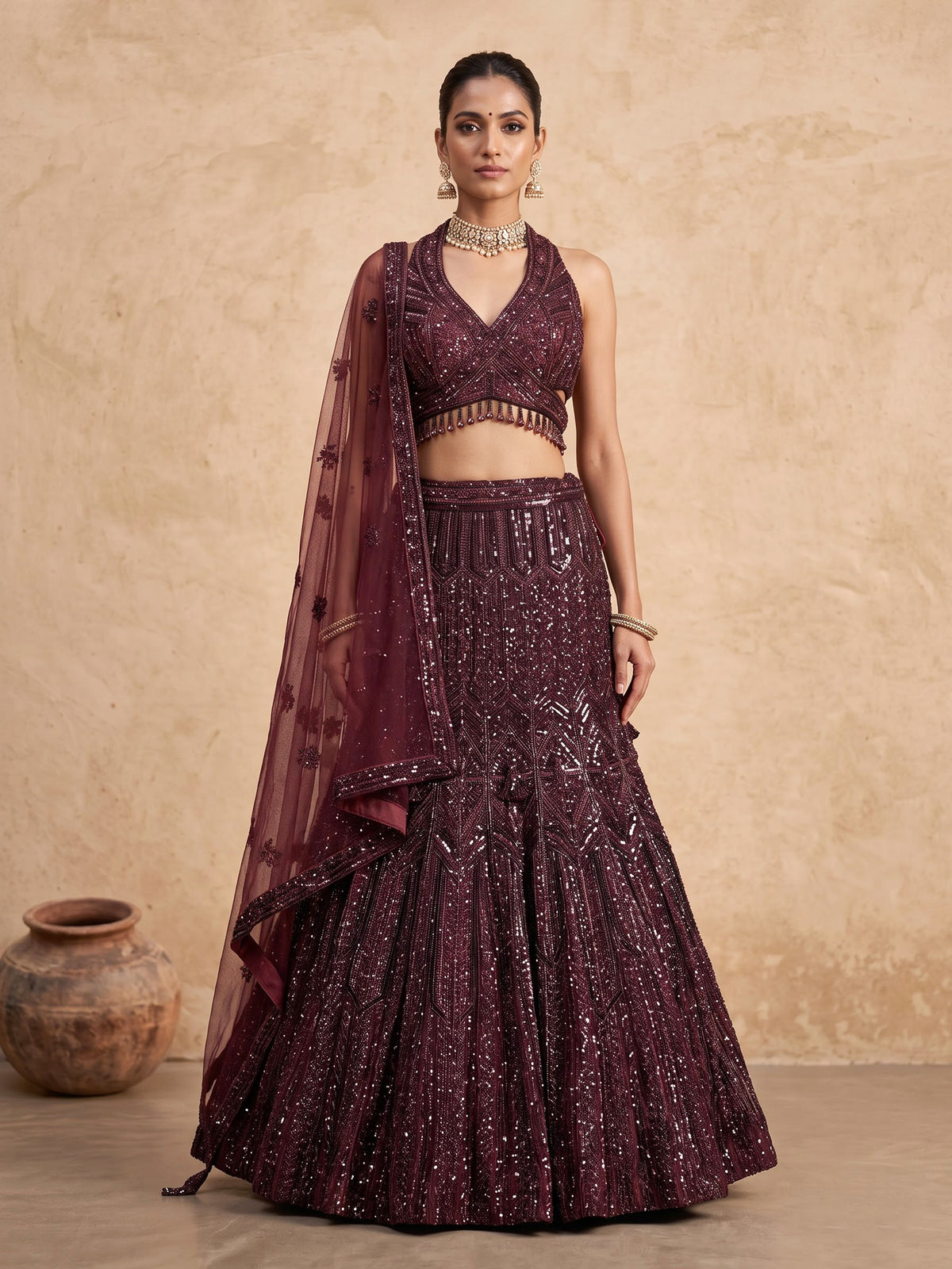Wine couture chevron women lehenga choli