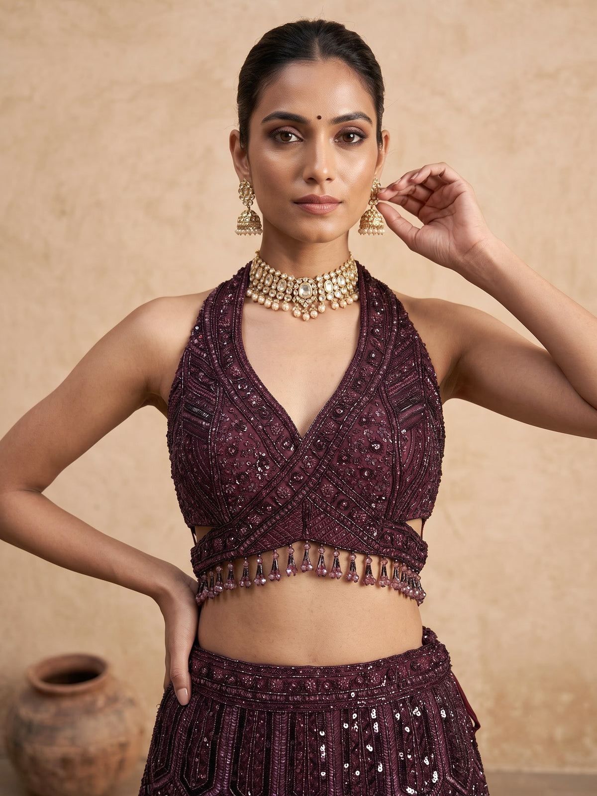 Wine couture chevron women lehenga choli