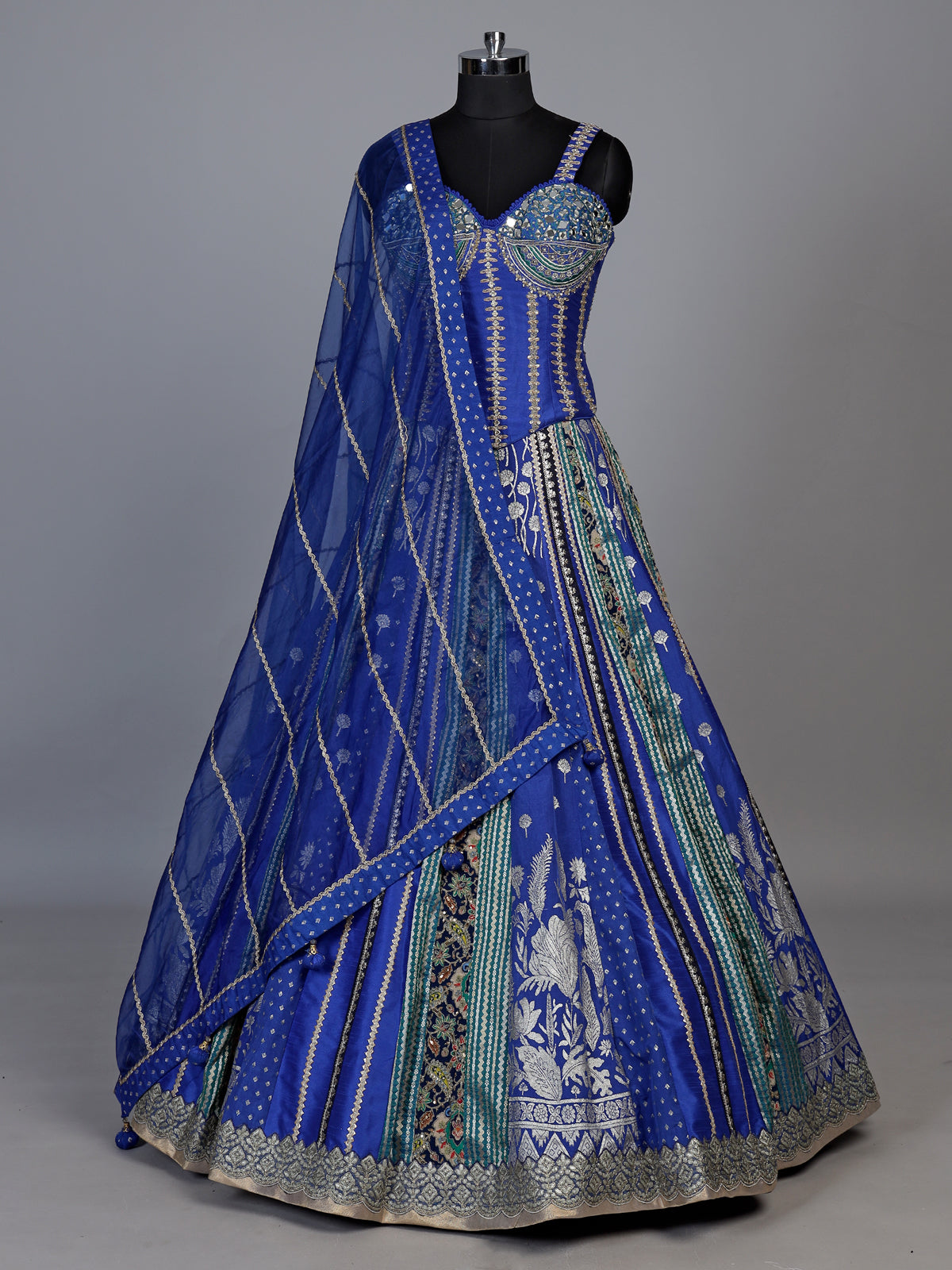 Rama blue botanical couture women lehenga choli