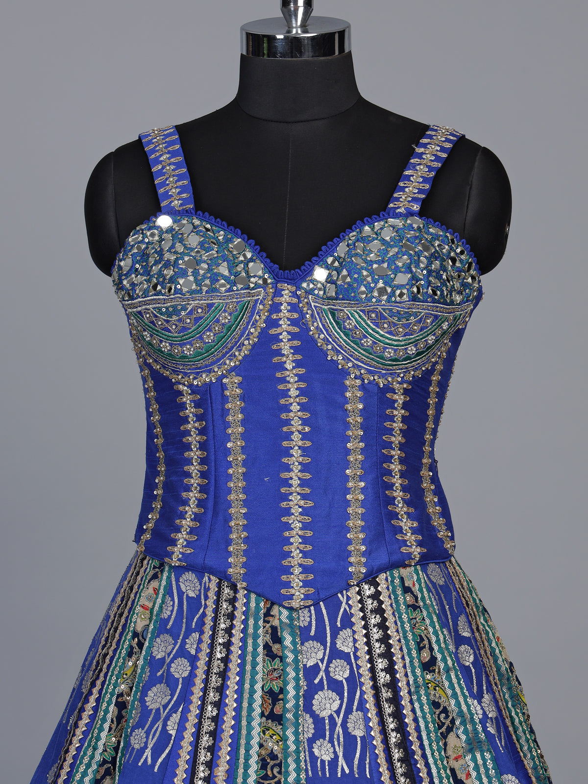 Rama blue botanical couture women lehenga choli