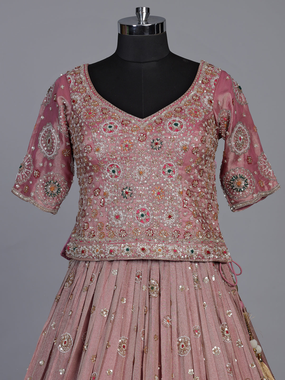 Pink floral cartouche women lehenga choli