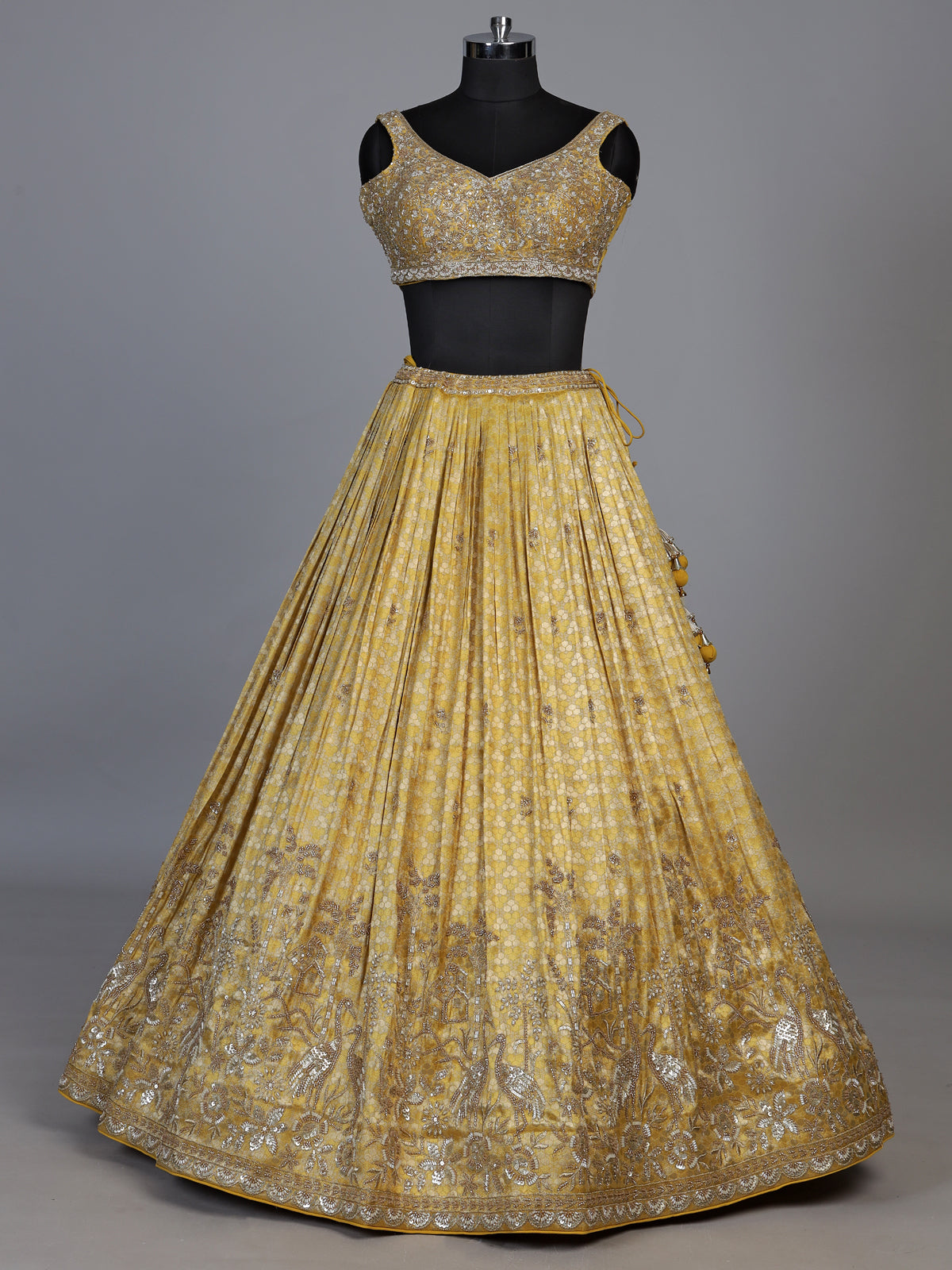 Mustard yellow heritage cartouche women lehenga choli