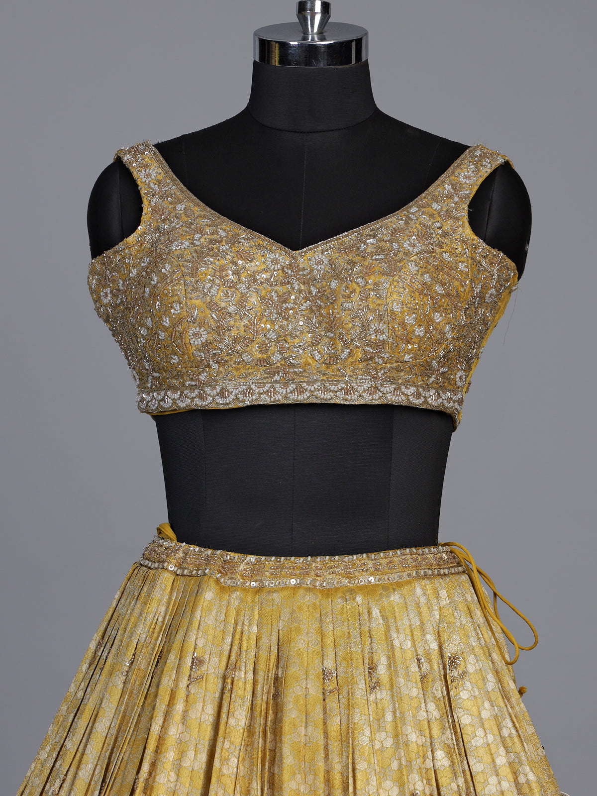 Mustard yellow heritage cartouche women lehenga choli