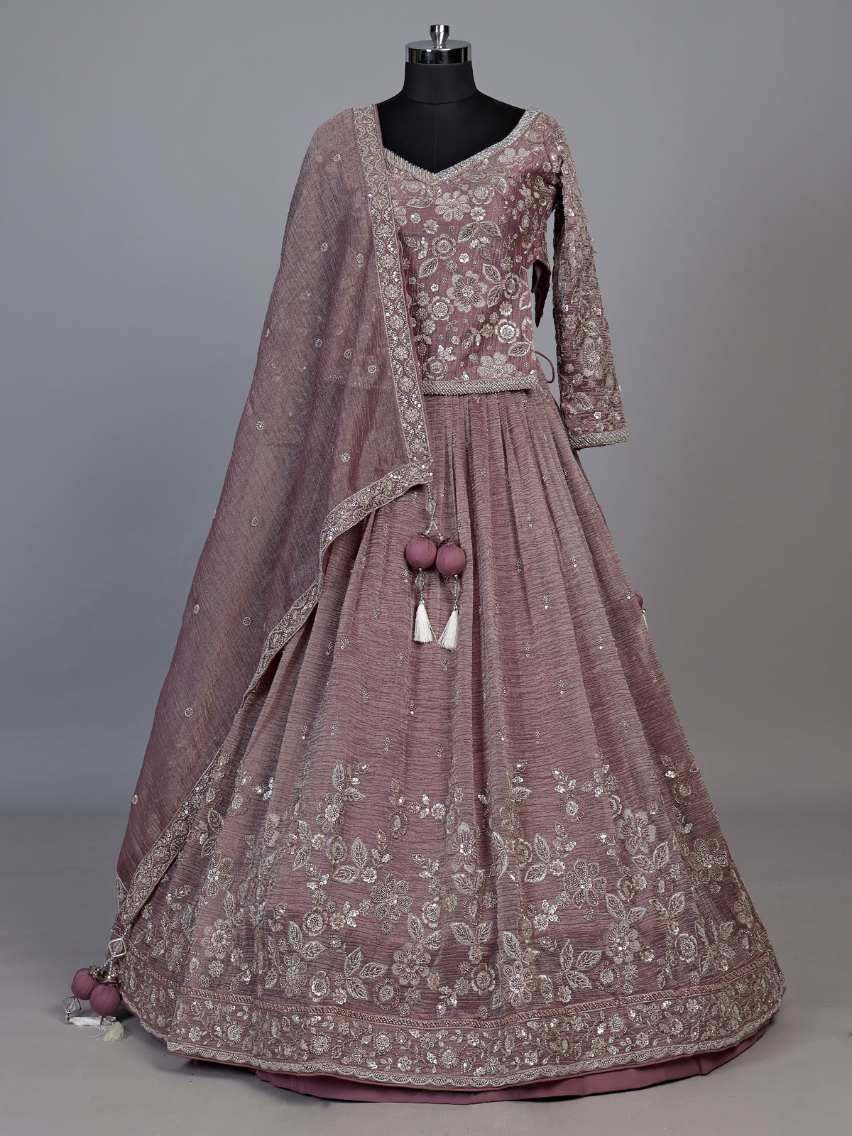Onion pink pearl tassel women lehenga choli