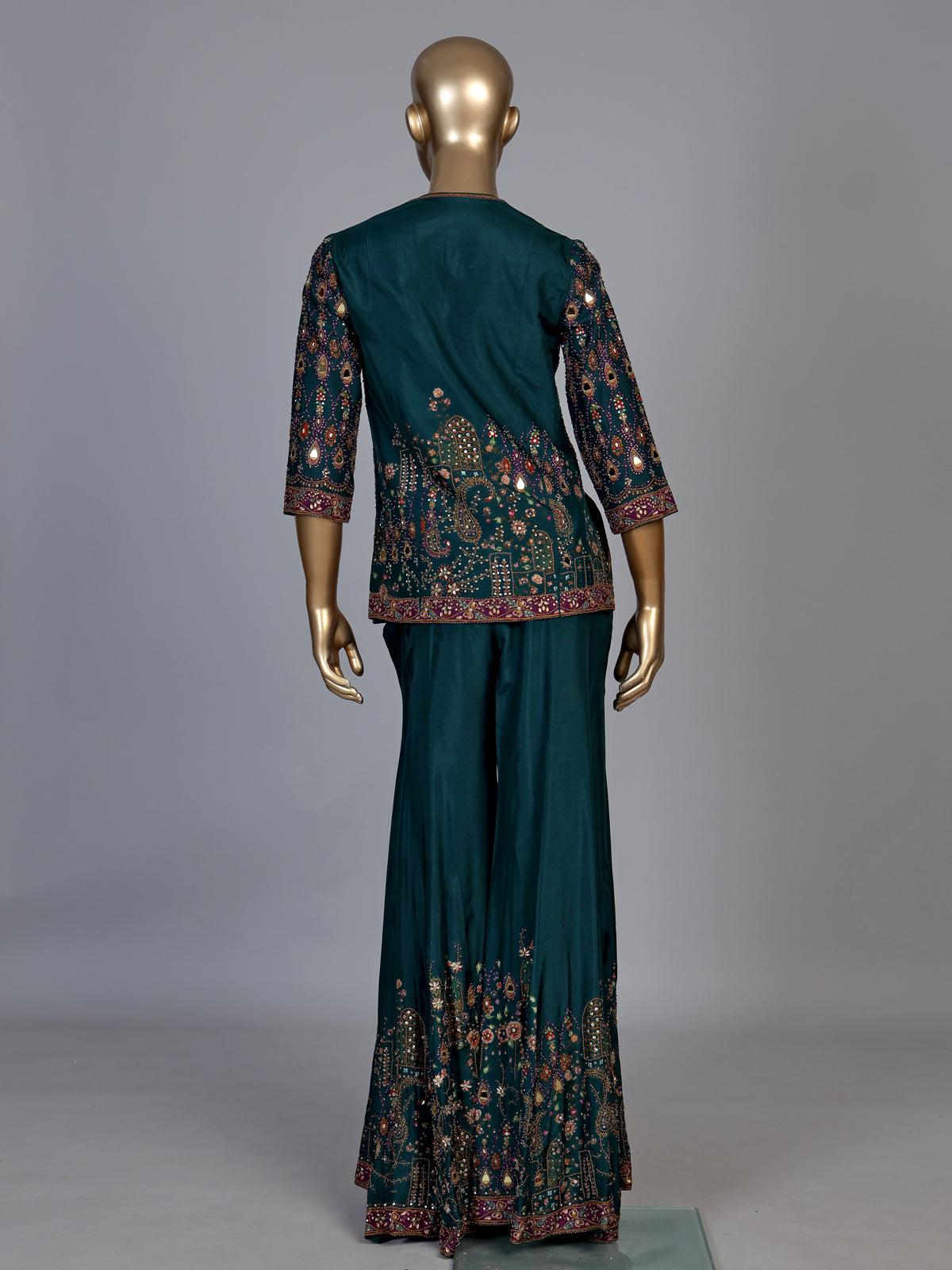 Green aabla embellished sharara suit
