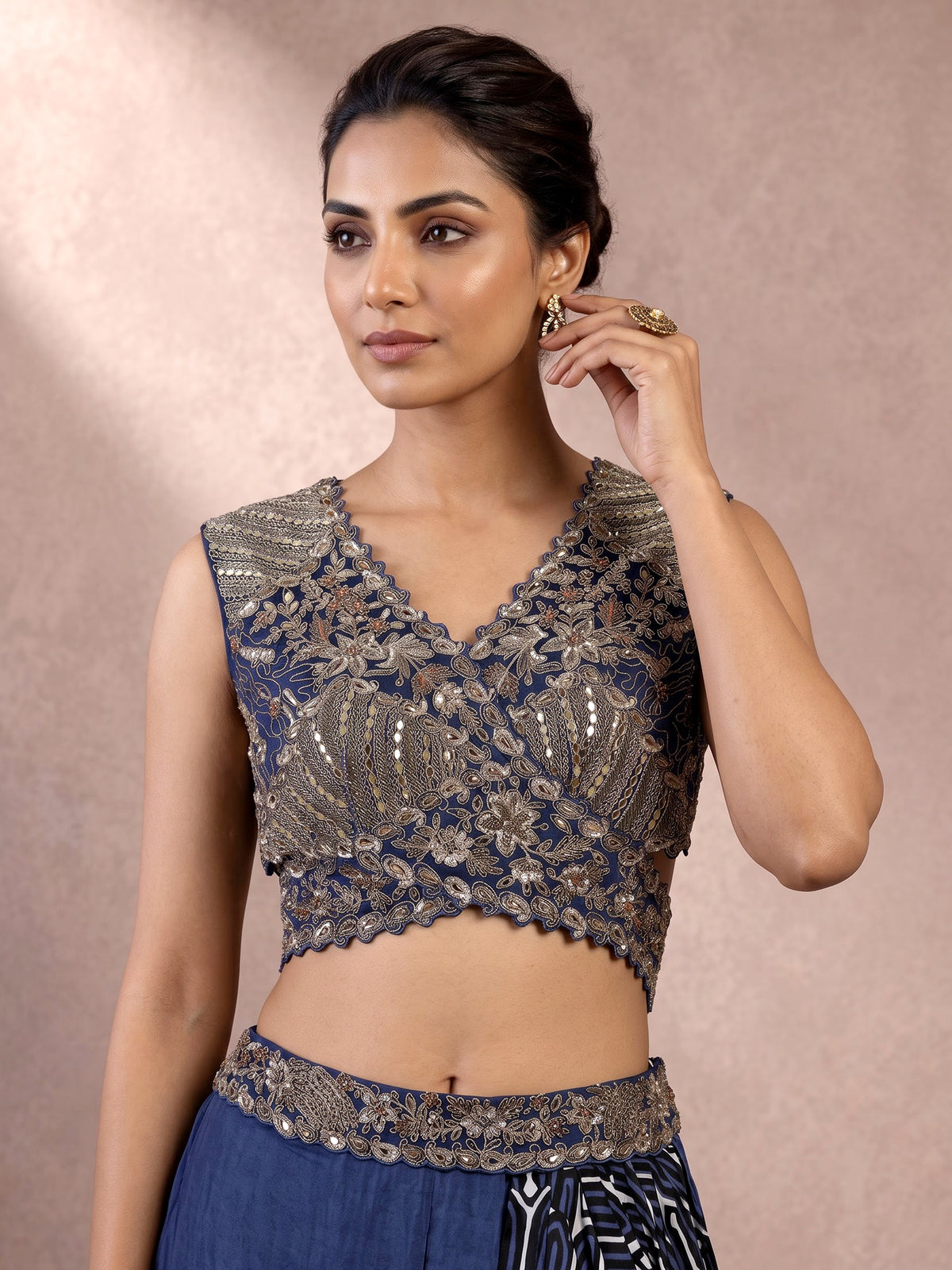 Blue geometric indowestern sharara suit