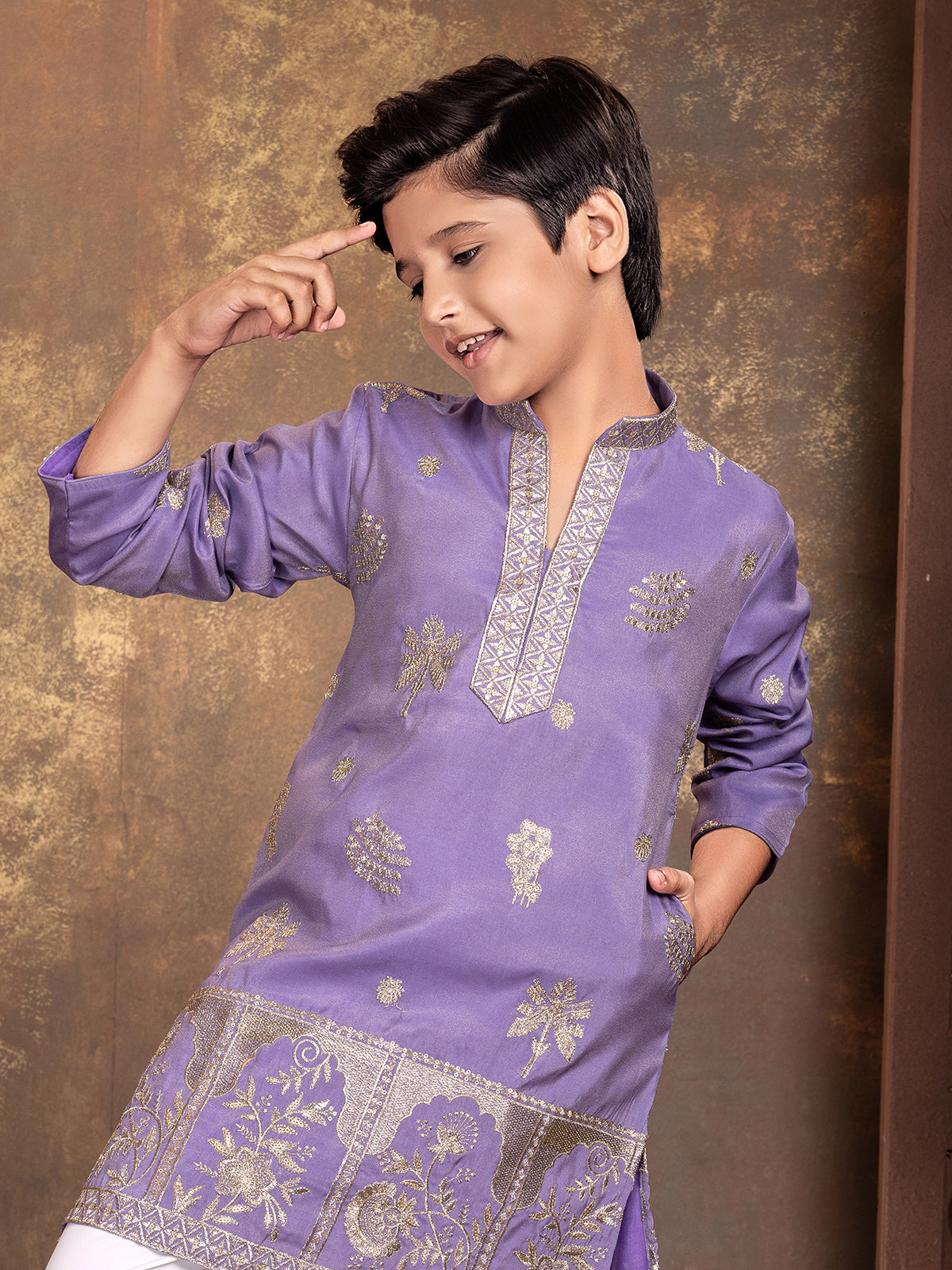Lavender mughal arch boys kurta suit