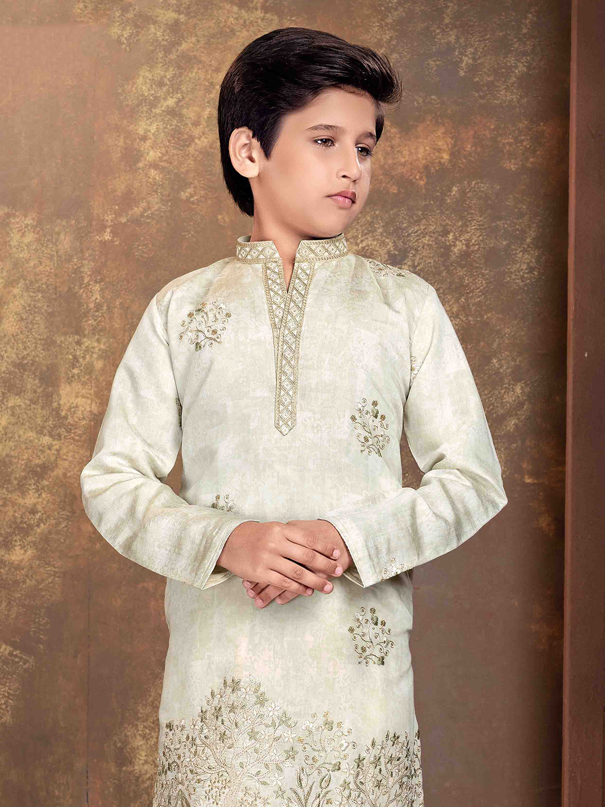 Light green botanical boys kurta suit