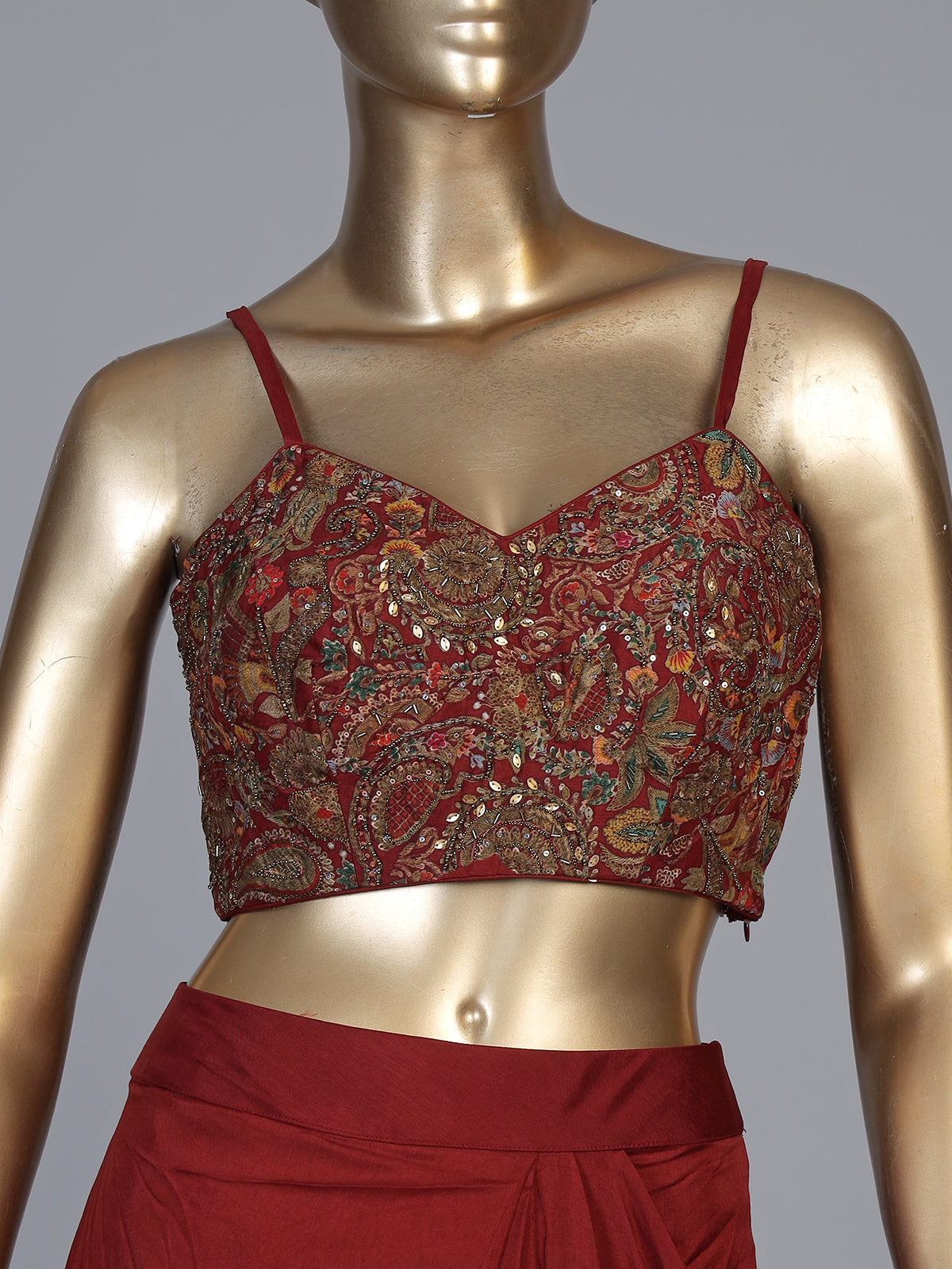 Maroon designer cape style ready to wear saree