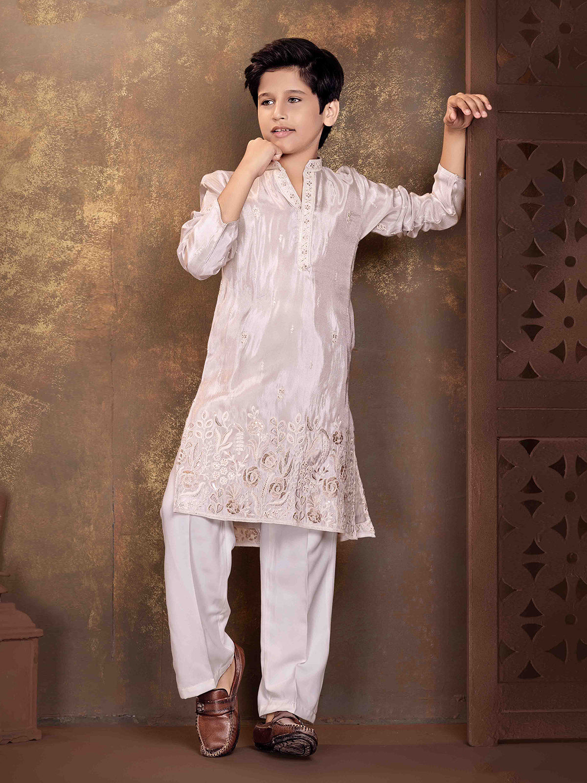 Light lavender floral boys kurta suit