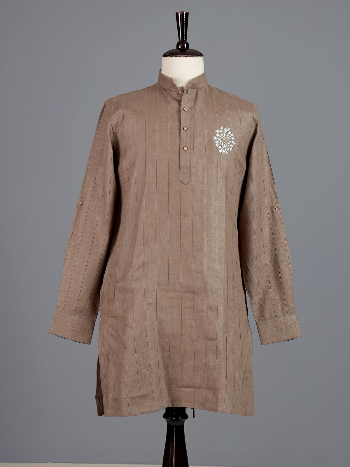 Beige cotton linen mens kurta