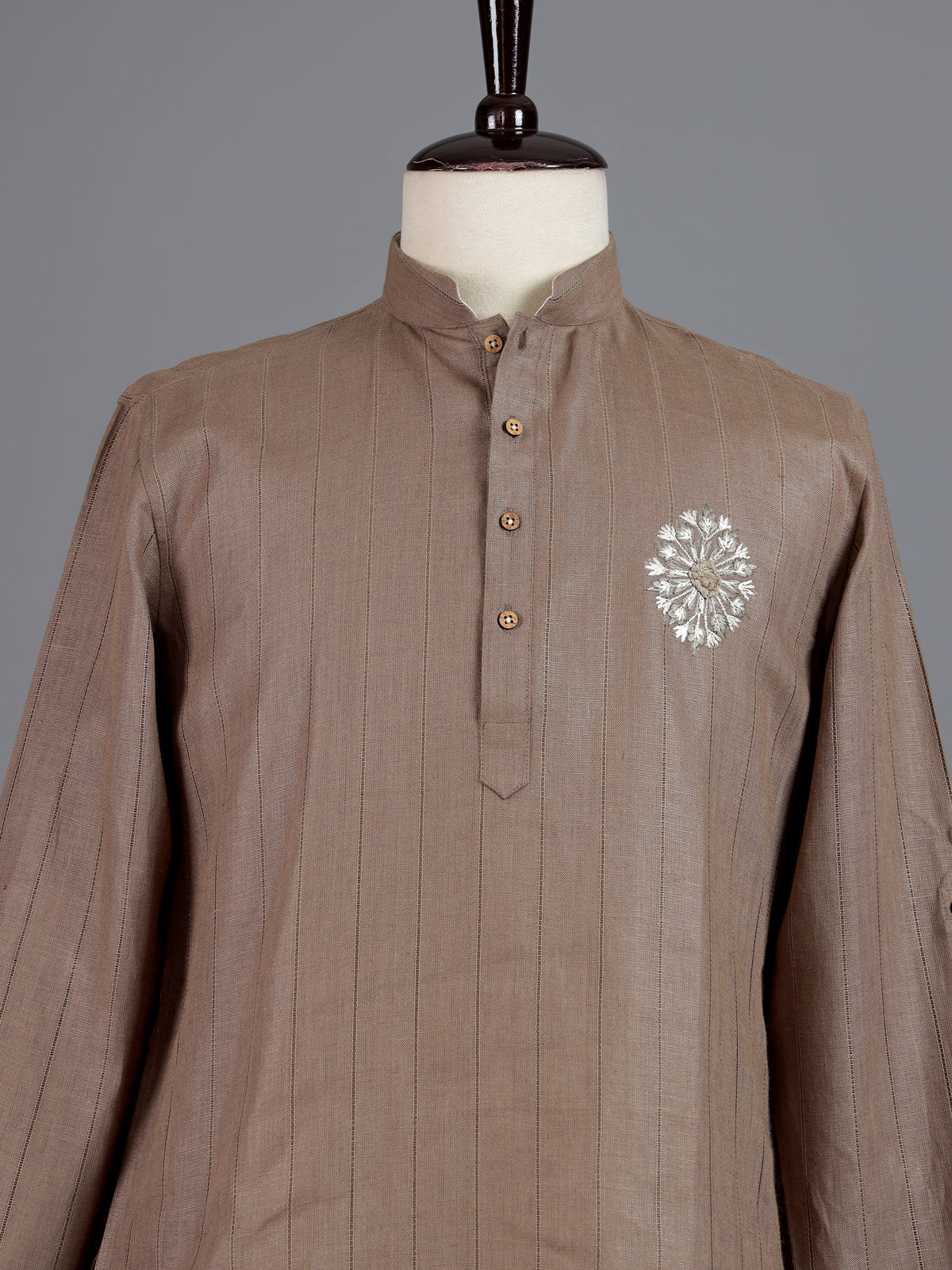 Beige cotton linen mens kurta