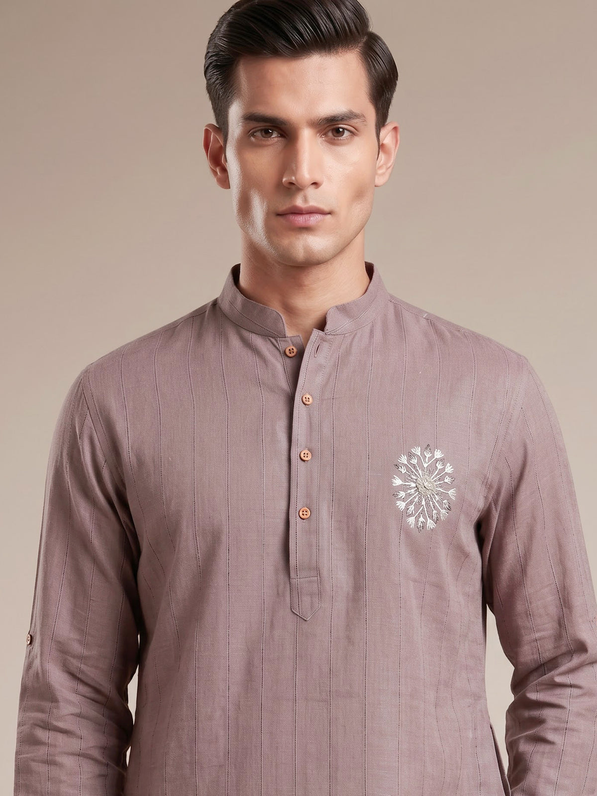 Dusty purple cotton linen mens kurta