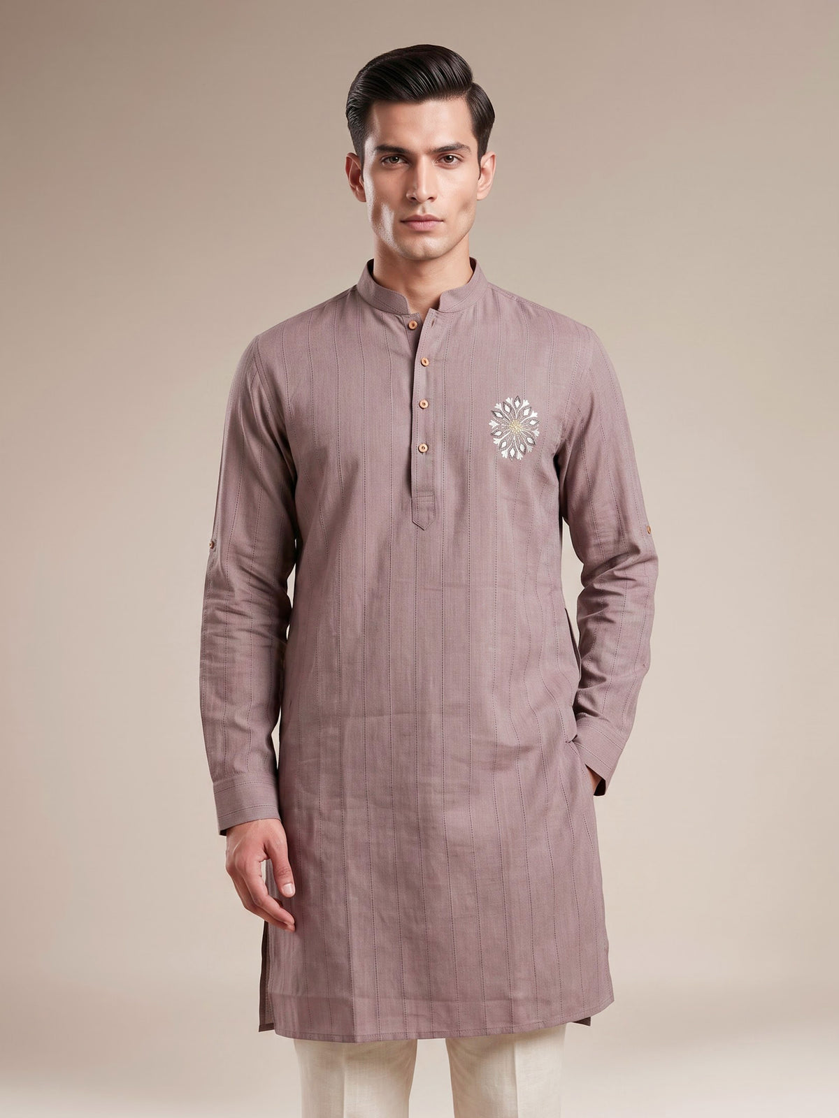 Dusty purple cotton linen mens kurta